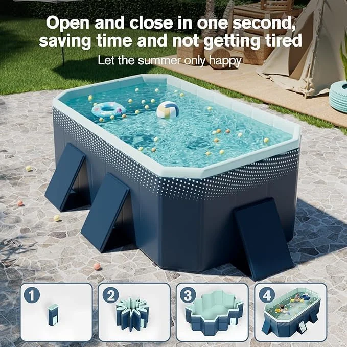 استخر شنا تاشو، استخرهای شنای غیر بادی برای بزرگسالان خانواده، راه اندازی سریع و آسان استخر شنای فضای باز حیاط خلوت با دوشاخه تخلیه برای فضای باز، باغ، مهمانی آب تابستانی حیاط خلوت (300*165*53 سانتی متر)