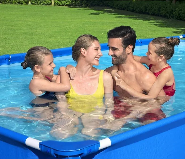 استخر تاشو بزرگ غیر بادی برای کودکان، بزرگسالان و حیوانات خانگی، استخرهای شنای ضخیم تاشو روی زمین، استخرهای مستطیلی برای تفریح در فضای باز و بازی با آب (A02-آبی 390*300*60cm)