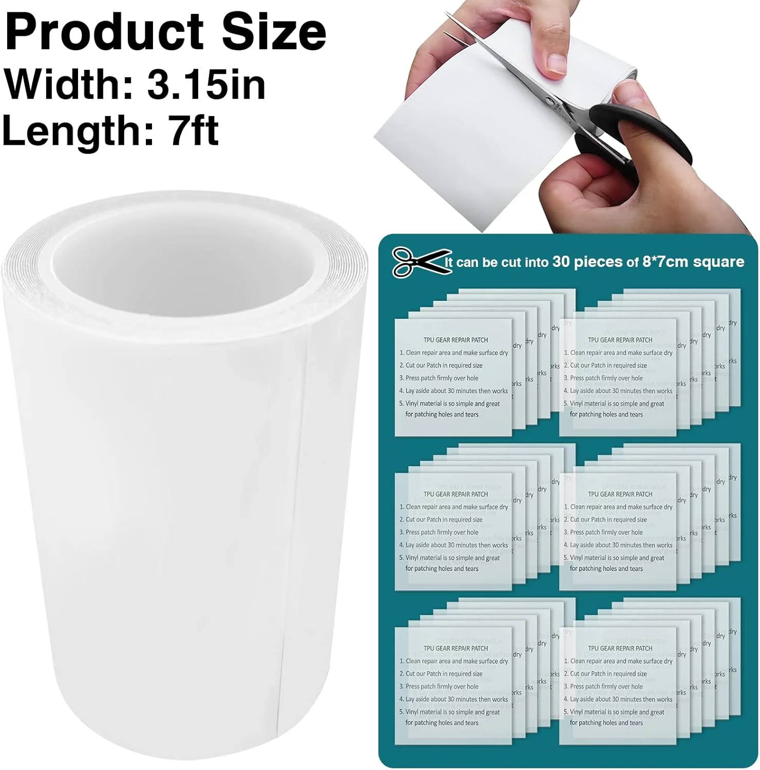کیت تعمیر پنچرگیری بادی بیرلاید ضد آب، رول نوار تعمیر TPU استخر 2.13 متر در 8 سانتی متر، پچ تعمیر برای تشک بادی، خانه بادی، چادر، حلقه شنا، مقاوم