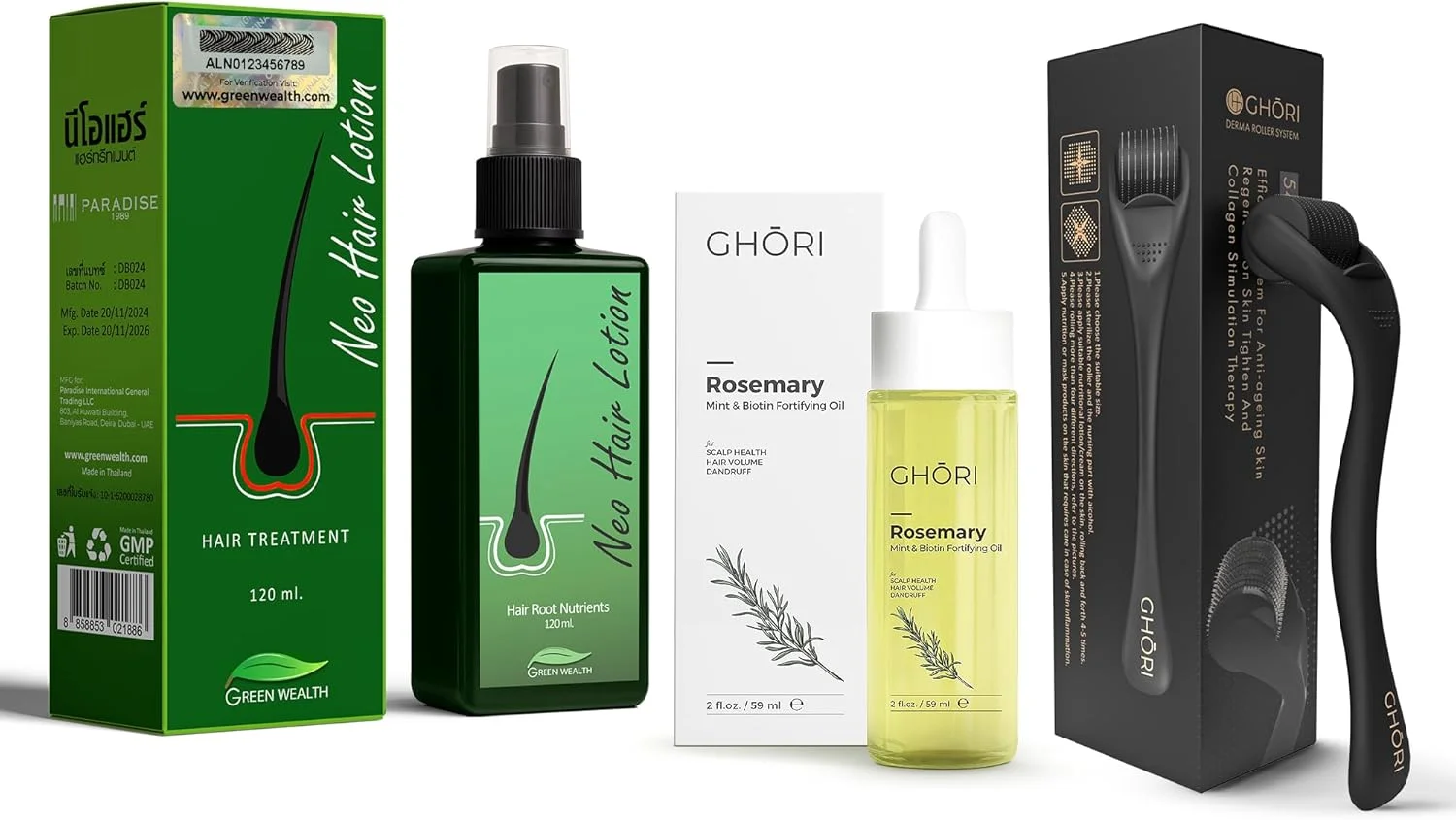 لوسیون موی گوری گرین ولث نئو هیر 120 میلی لیتر با روغن رزماری نعناع و بیوتین و درمارولر با 540 میکرونیدل تیتانیومی برای درمان رشد مجدد مو (0.50MM، لوسیون نئو هیر و روغن رزماری) لوسیون موی گوری گرین ولث نئو هیر 120 میلی لیتر با روغن رزماری نعناع و بیوتین و درمارولر با 540 میکرونیدل تیتانیومی برای درمان رشد مجدد مو (0.50MM، لوسیون نئو هیر و روغن رزماری)