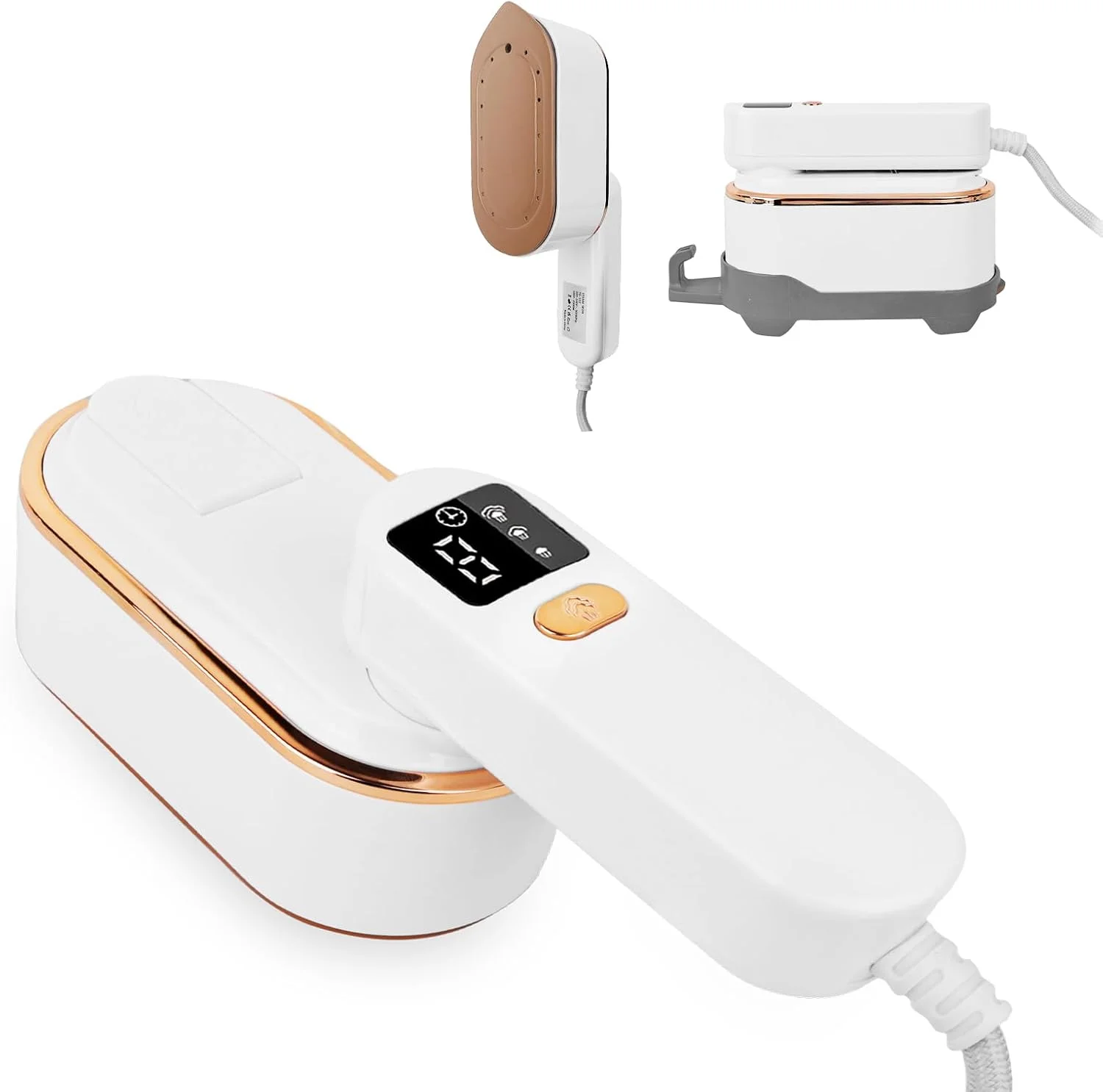 بخارگر لباس مسافرتی ZStarlite با صفحه نمایش LCD، اتو بخار قابل حمل تاشو 180 درجه، بخارگر دستی لباس 1300 وات 150 میلی لیتر از بین برنده چروک، گرم شدن سریع 10 ثانیه ای، 3 سطح بخار برای مسافرت، خانه، دفتر (سفید)