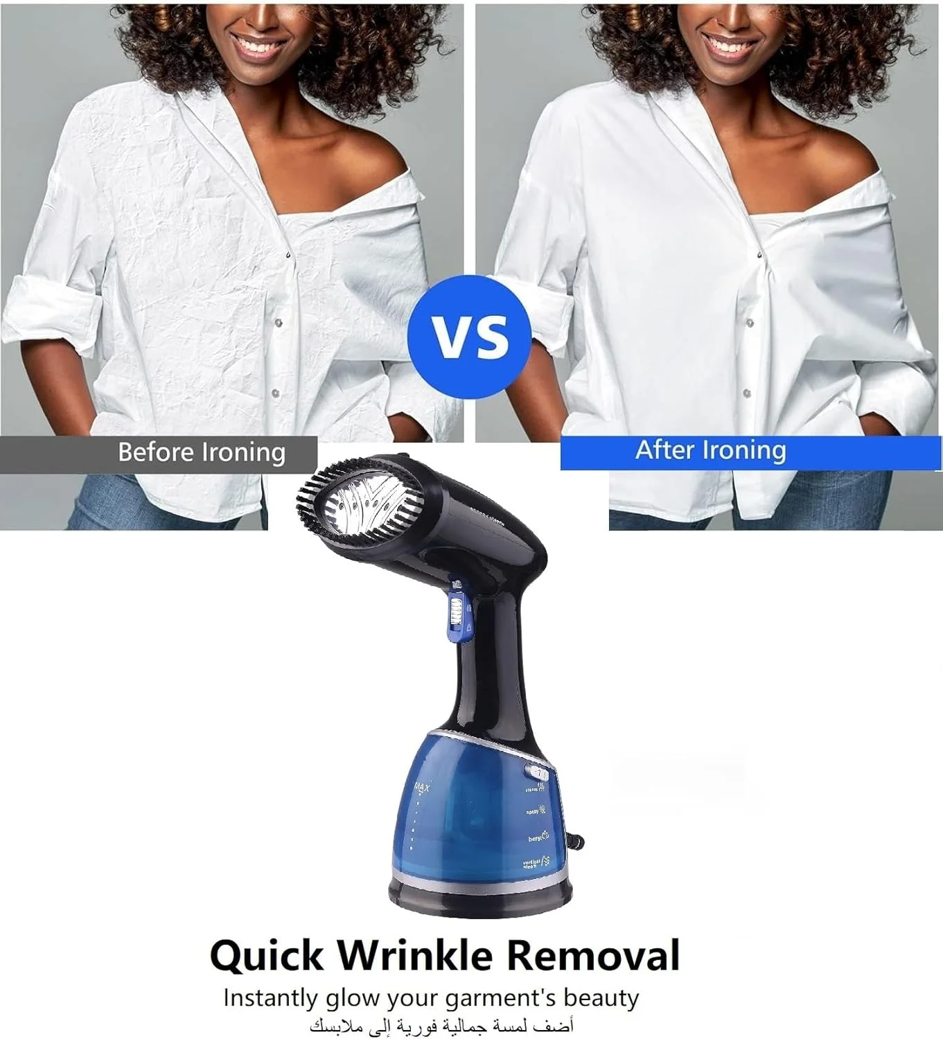 بخارگر لباس VAYMAY، اتو بخار لباس برای منزل، مسافرت، بخارگر دستی جمع و جور و قابل حمل، بخارگر لباس 1500 وات، از بین برنده چروک پارچه، مخزن آب بزرگ - اتو بخار، مشکی