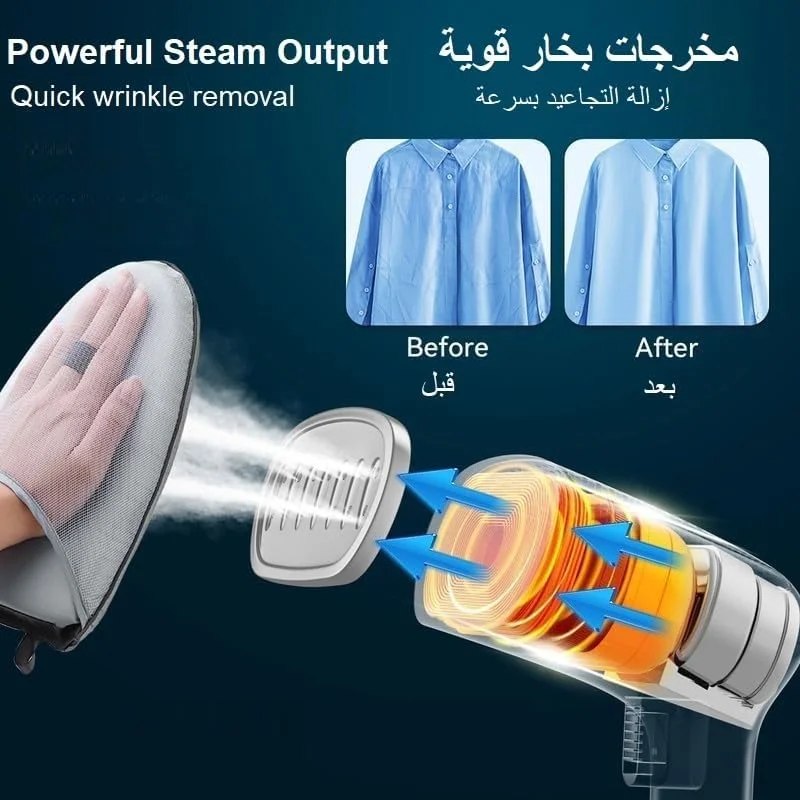 بخارگر لباس VAYMAY، اتو بخار لباس برای منزل، مسافرت، بخارگر دستی جمع و جور و قابل حمل، بخارگر لباس 1500 وات، از بین برنده چروک پارچه، مخزن آب بزرگ - اتو بخار، مشکی