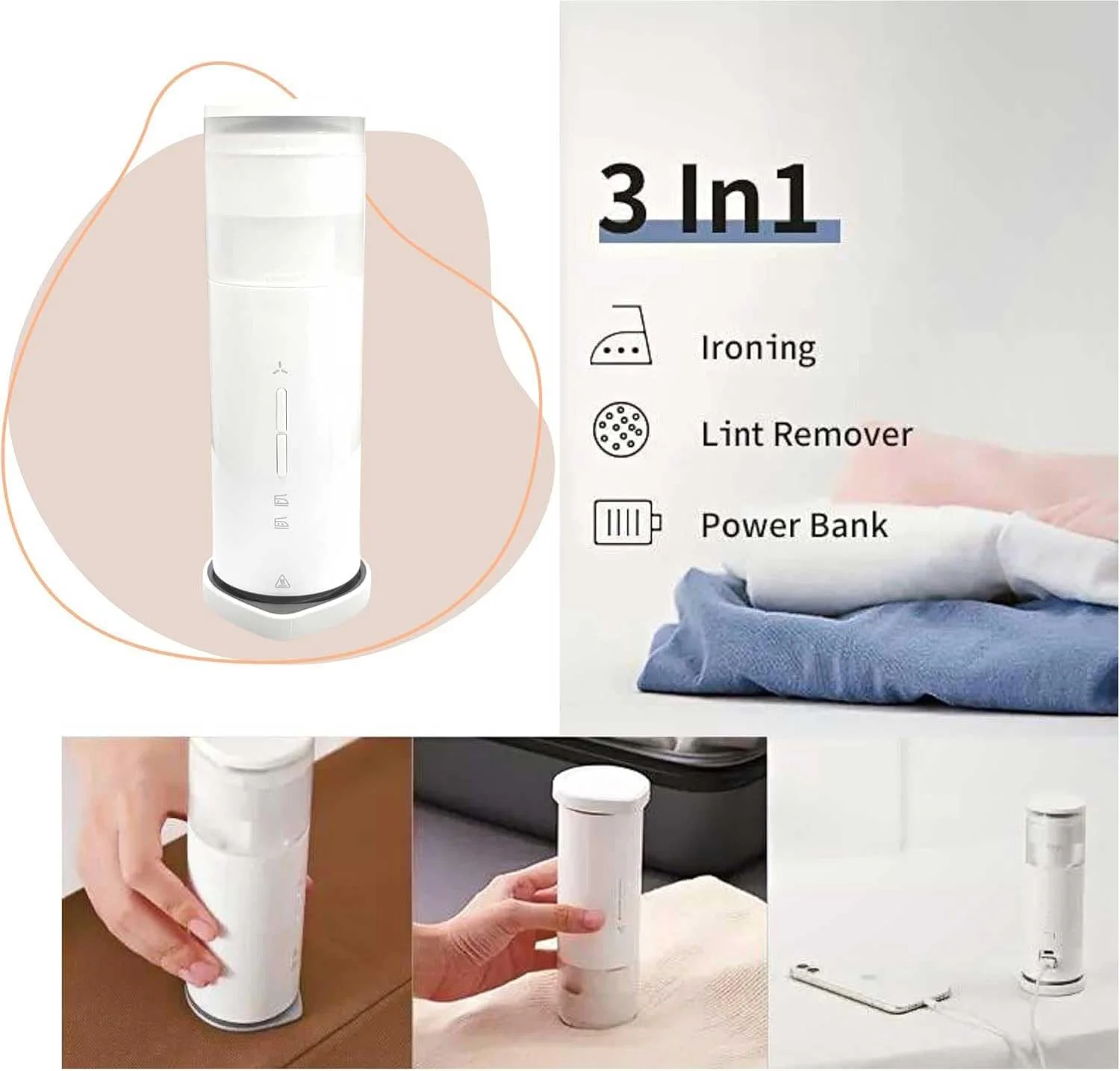 اتو بخار دستی بی سیم 3 در 1 برای لباس با پرزگیر و ریش تراش پارچه - بی سیم، سبک و قابل حمل