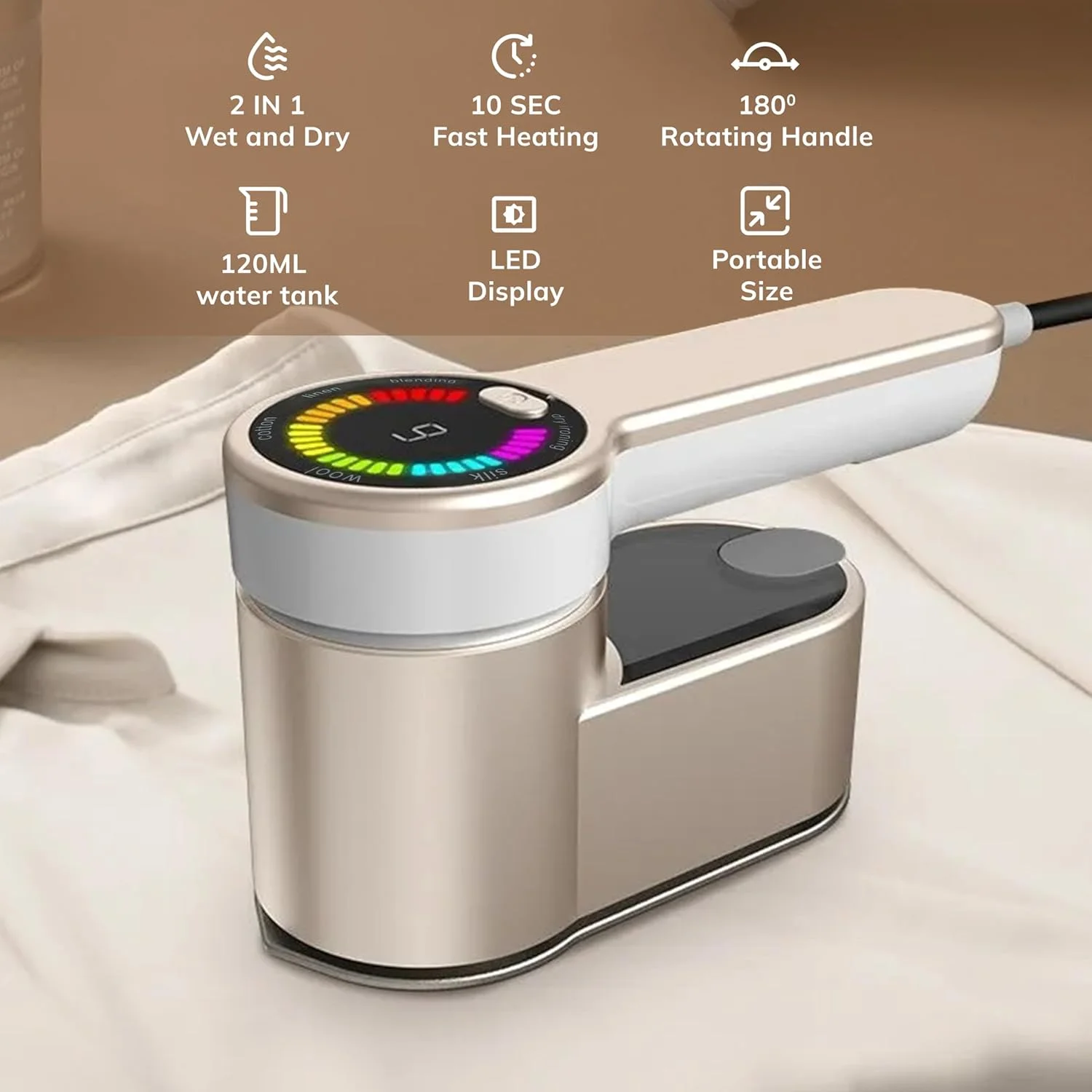 بخارگر مسافرتی لباس - اتو بخار دستی قابل حمل با نمایشگر LED - بخارگر جمع و جور، سبک و با گرم شدن سریع