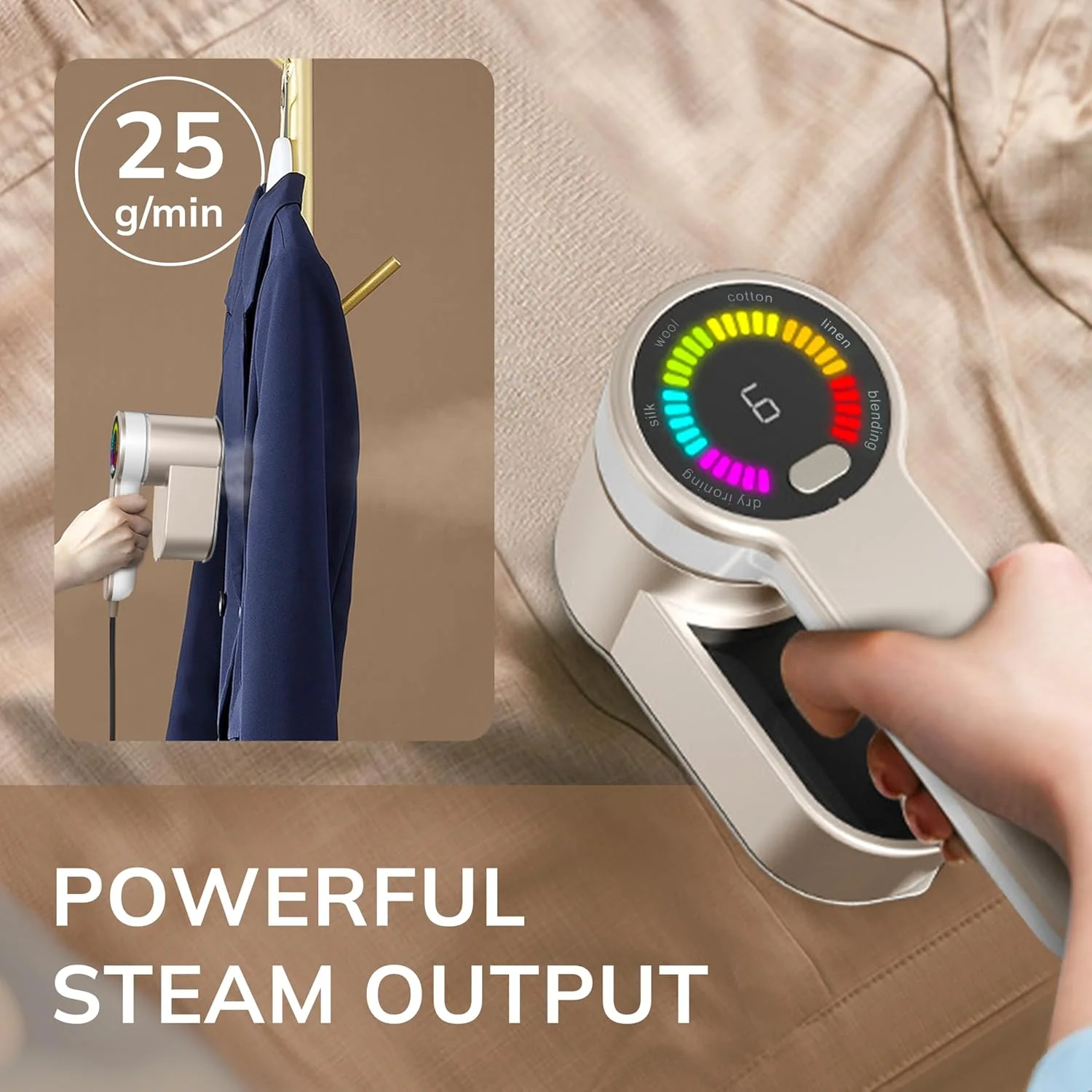 بخارگر مسافرتی لباس - اتو بخار دستی قابل حمل با نمایشگر LED - بخارگر جمع و جور، سبک و با گرم شدن سریع