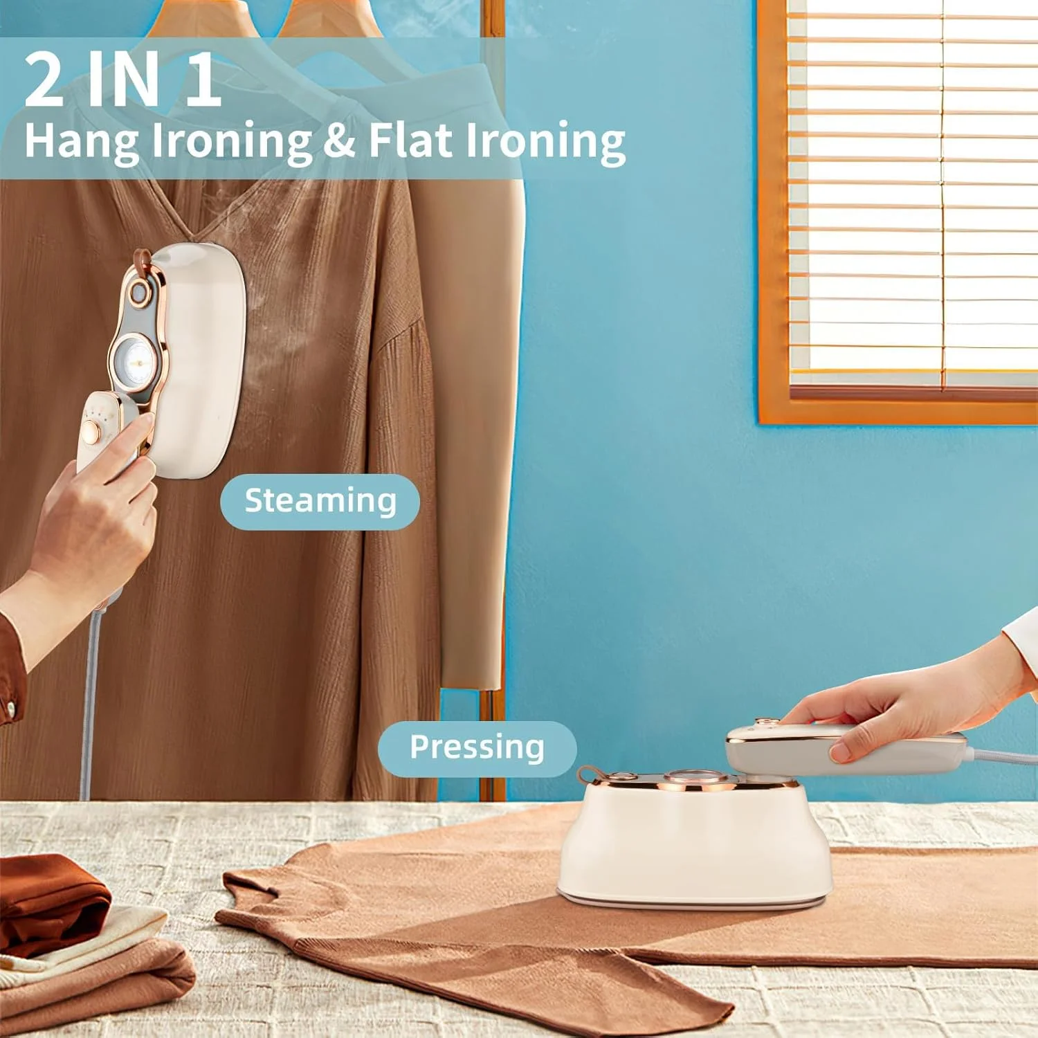 اتو بخار مسافرتی، بخارگر دستی مینی قابل حمل برای لباس، بخارگر لباس مسافرتی با قابلیت چرخش 180 درجه، اتو و بخار 2 در 1، برای اتو خشک و مرطوب برای فروشگاه لباس خانگی (سفید)