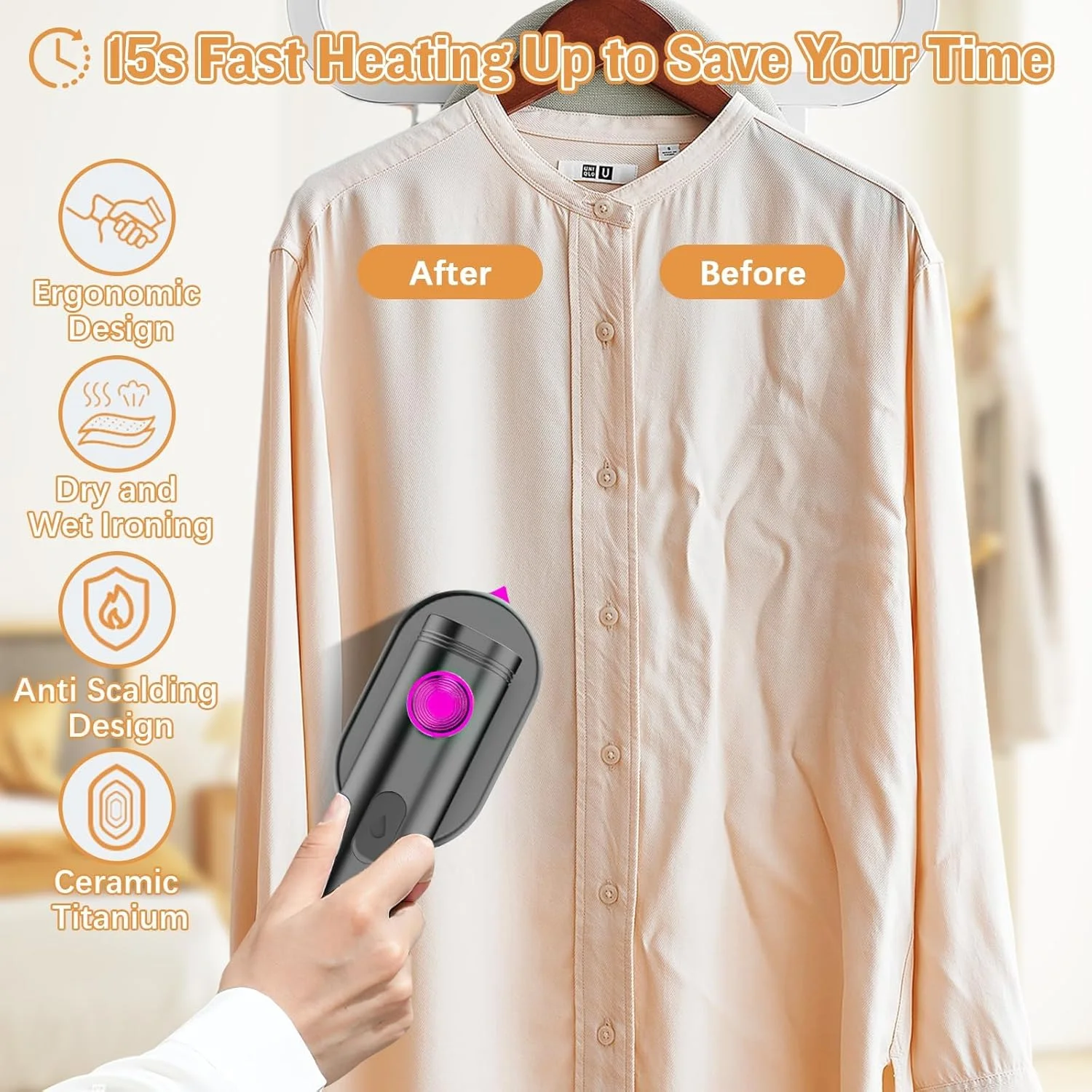 اتو بخار دستی TERRIFI برای مسافرت، اتو بخار لباس قابل حمل، گرم شدن سریع، صفحه سرامیکی نچسب، اتوکشی خشک و مرطوب، مناسب برای سفر و استفاده در منزل