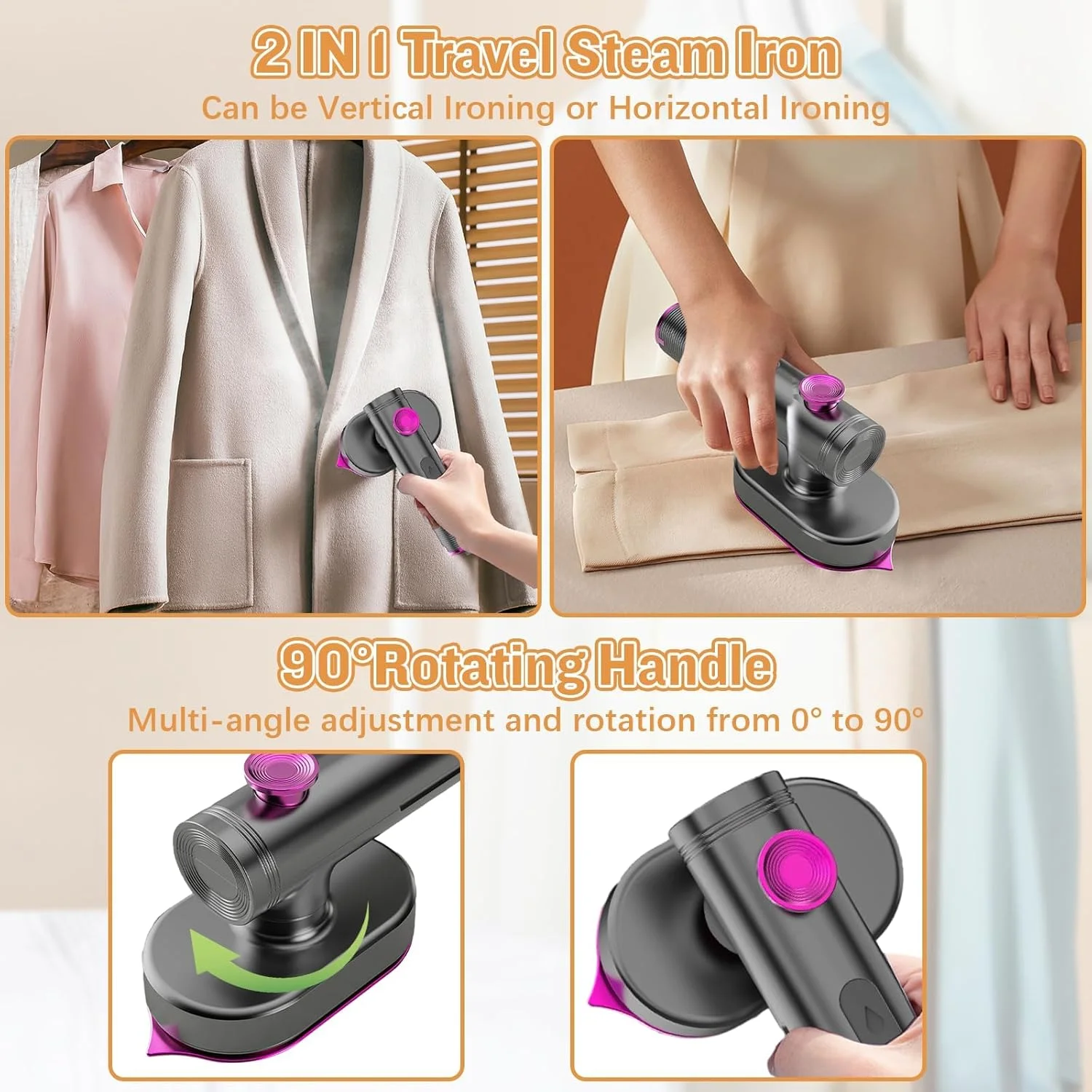 اتو بخار دستی TERRIFI برای مسافرت، اتو بخار لباس قابل حمل، گرم شدن سریع، صفحه سرامیکی نچسب، اتوکشی خشک و مرطوب، مناسب برای سفر و استفاده در منزل