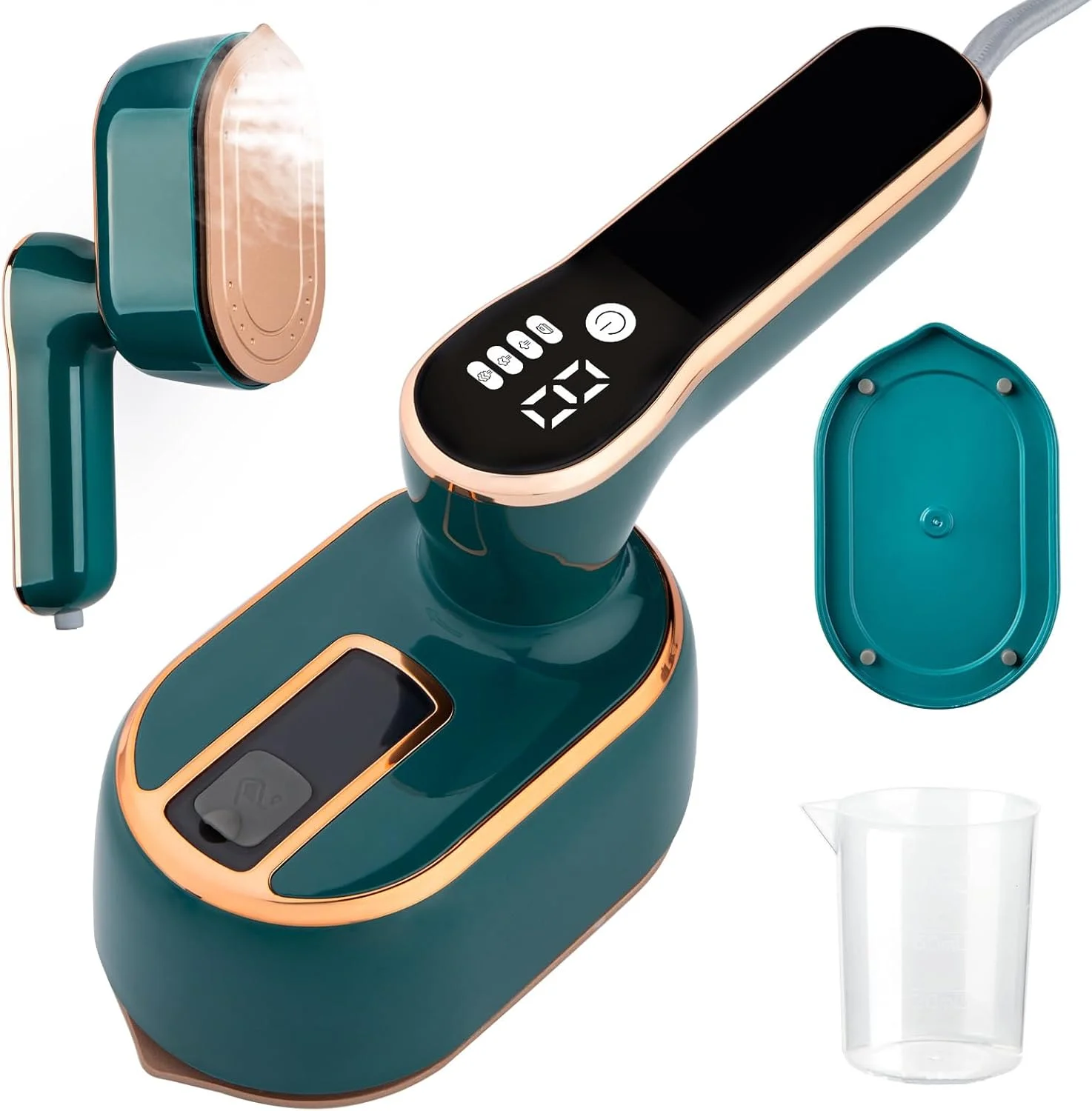 اتو بخار مسافرتی TEHONGMAI برای لباس - اتو بخار دستی 1000 وات قابل حمل برای پارچه و لباس، مخزن آب 100 میلی لیتری، 3 سطح خروجی بخار، گرم شدن سریع 10 ثانیه ای، اتو صفحه نمایش LCD برای خانه و مسافرت، سبز