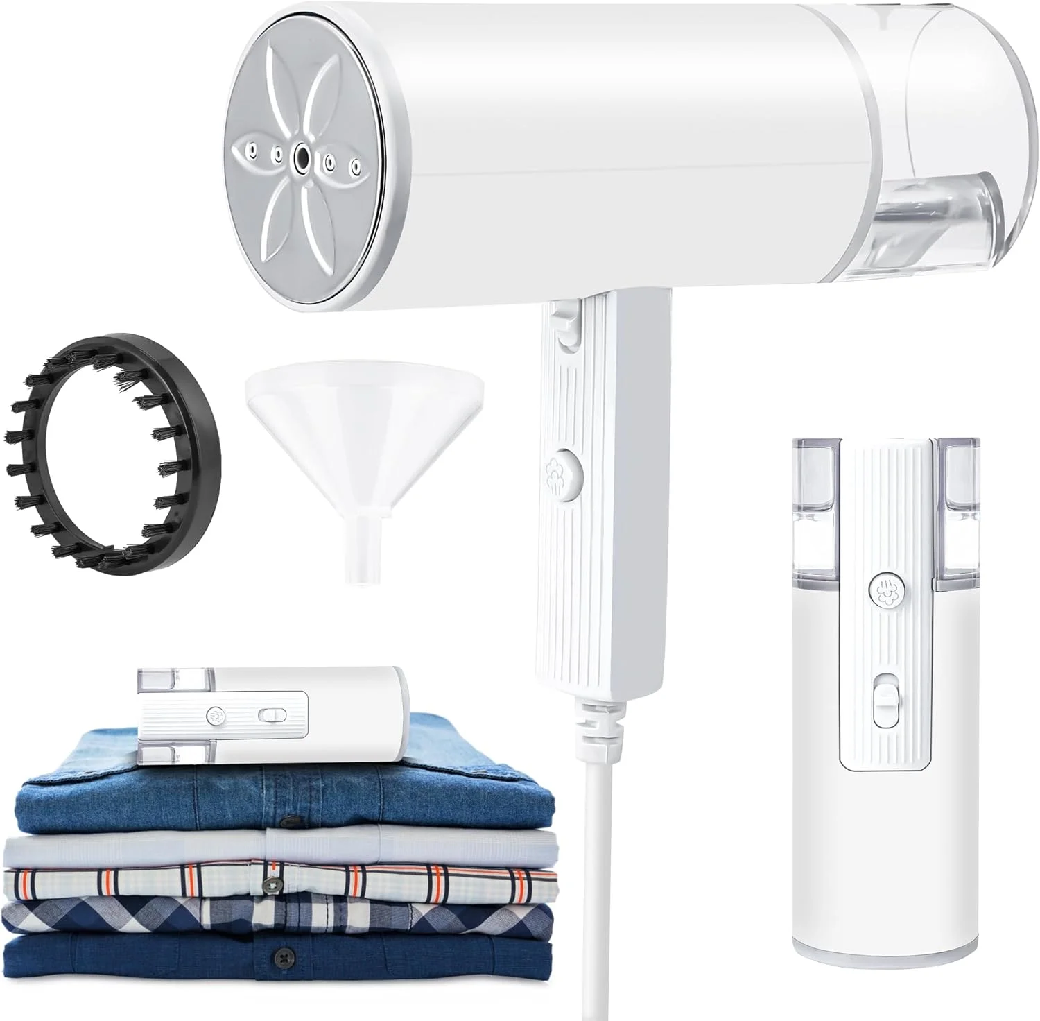 اتو بخار مسافرتی تاشو سوپکاتی، مخزن آب 145 میلی لیتری، گرم شدن سریع 16 ثانیه ای، سبک وزن، اتو بخار لباس با برس و قیف برای مسافرت و منزل و محل کار