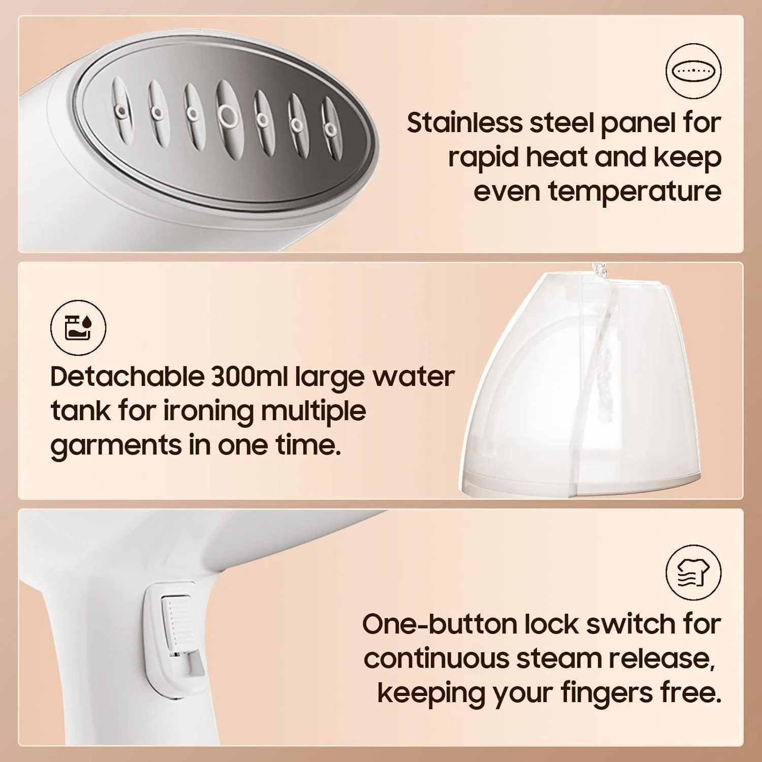 بخارگر لباس Sunfee، بخارگر دستی لباس 1500 وات 300 میلی لیتر بخار مسافرتی عمودی قوی اتو قطع خودکار قدرتمند برای خانه، دفتر و مسافرت