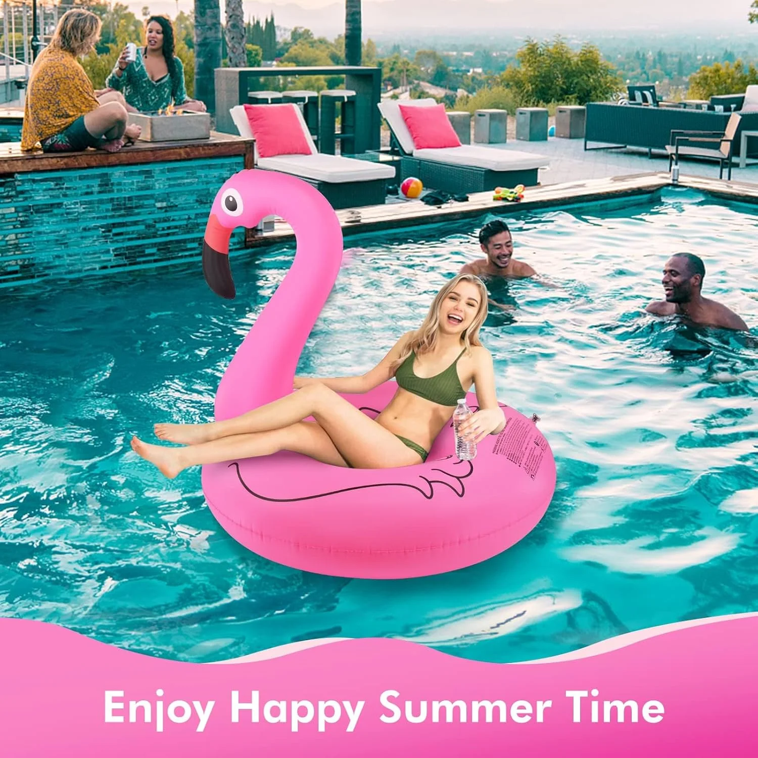 تیوپ بادی فلامینگو استخر AquaFalcon با چراغ، حلقه شناور بادی فلامینگو با انرژی خورشیدی، تیوپ های بزرگ ساحلی 42 اینچی با دریچه های سریع، شناور استخر تابستانی برای بزرگسالان.