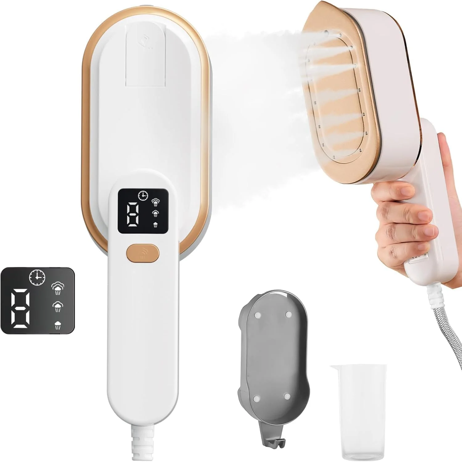 اتو بخار مسافرتی با صفحه نمایش LCD، اتو بخار 1200 وات با 3 حالت، گرم شدن سریع 10 ثانیه ای، دسته چرخان 180 درجه، اتو بخار قابل حمل برای مسافرت، خانه و محل کار