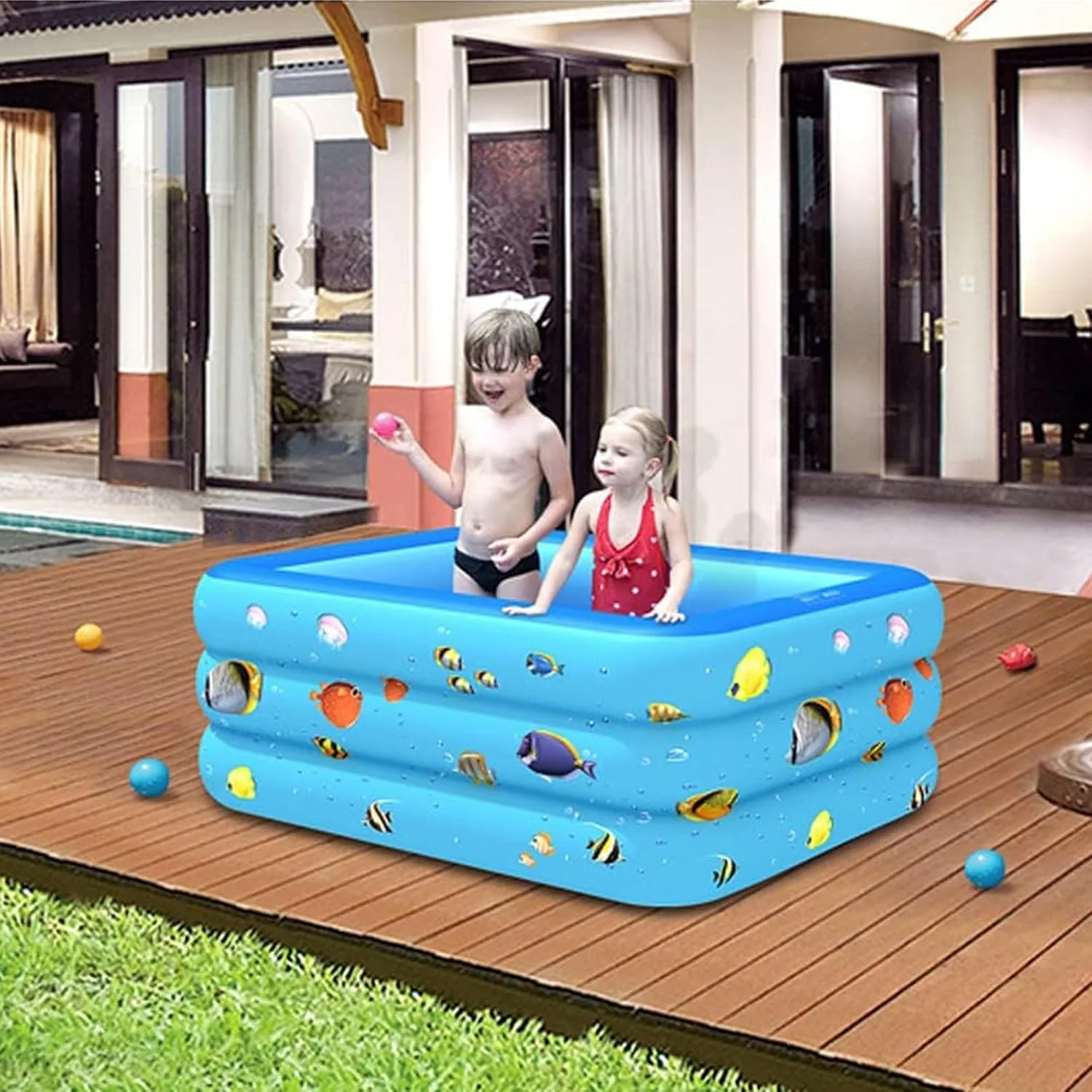 استخر بادی AnnuoYi طرح زندگی اقیانوسی مناسب کودکان، 130x85x50 سانتی متر، استخر شنای خانوادگی ضخیم شده برای کودکان نوپا و بزرگسالان
