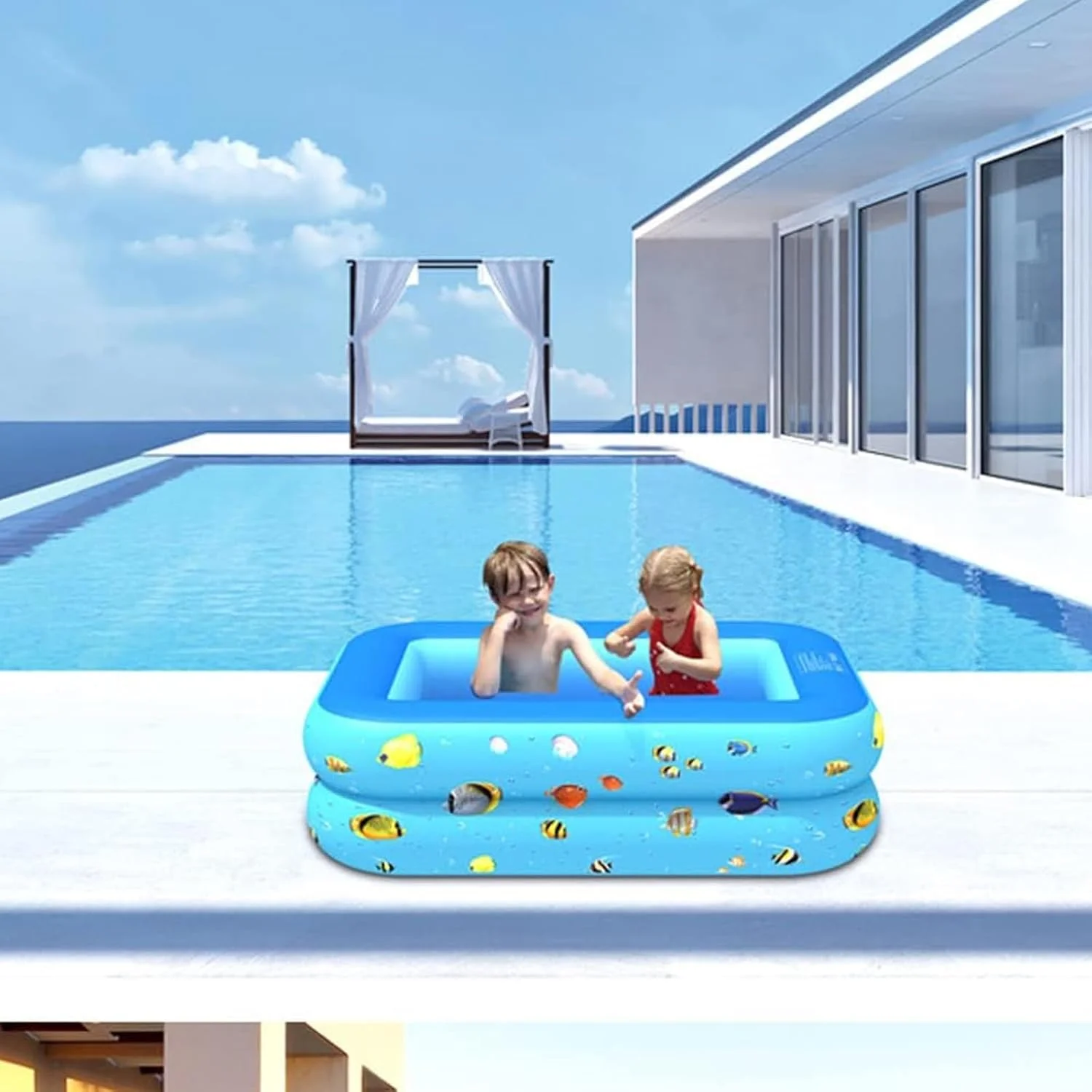 استخر بادی AnnuoYi طرح زندگی اقیانوسی مناسب کودکان، 130x85x50 سانتی متر، استخر شنای خانوادگی ضخیم شده برای کودکان نوپا و بزرگسالان