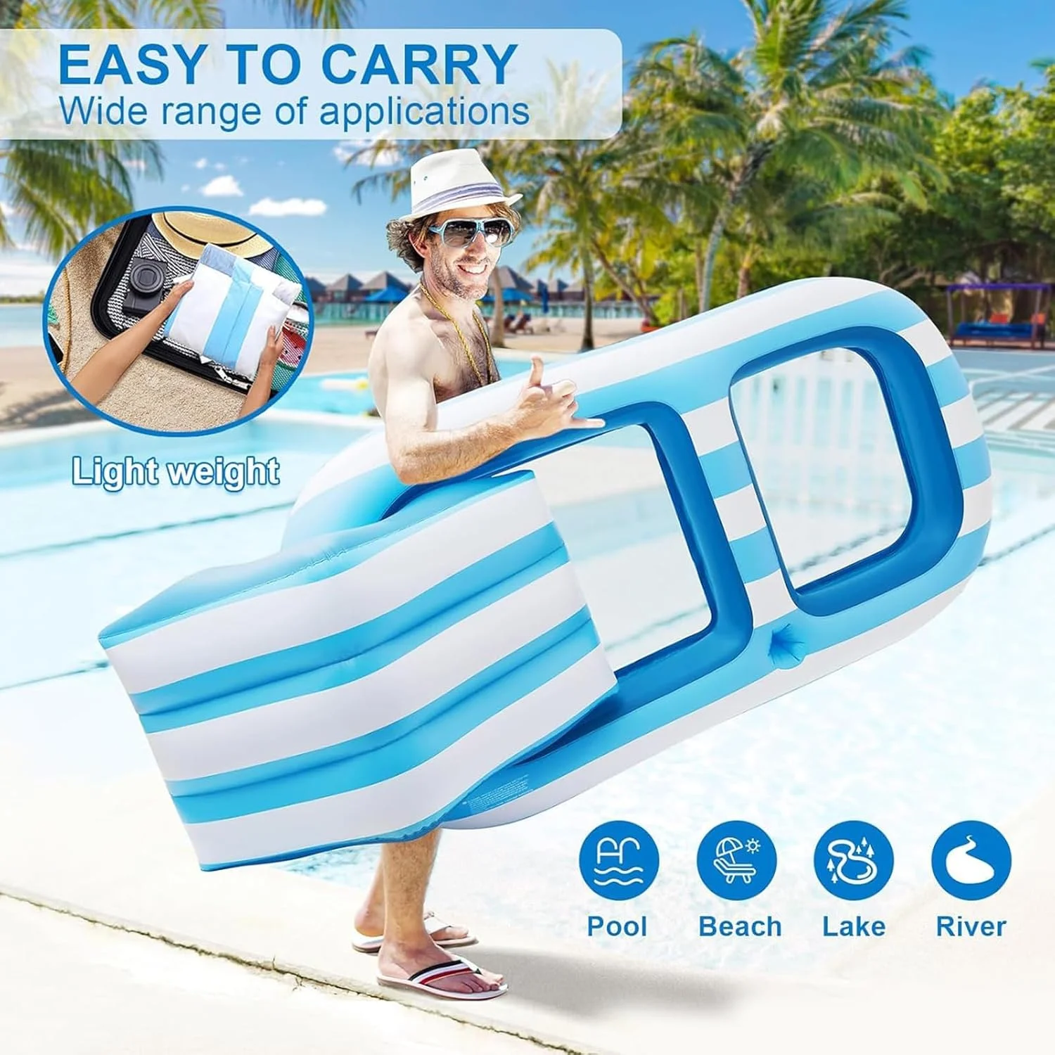شناور بادی استخر بزرگسال AquaFalcon: تشک های بادی لوکس با تکیه گاه سر و جا لیوانی، ایده آل برای آفتاب گرفتن سنگین در استخرها، سواحل و دریاچه ها (بدون پمپ هوا)