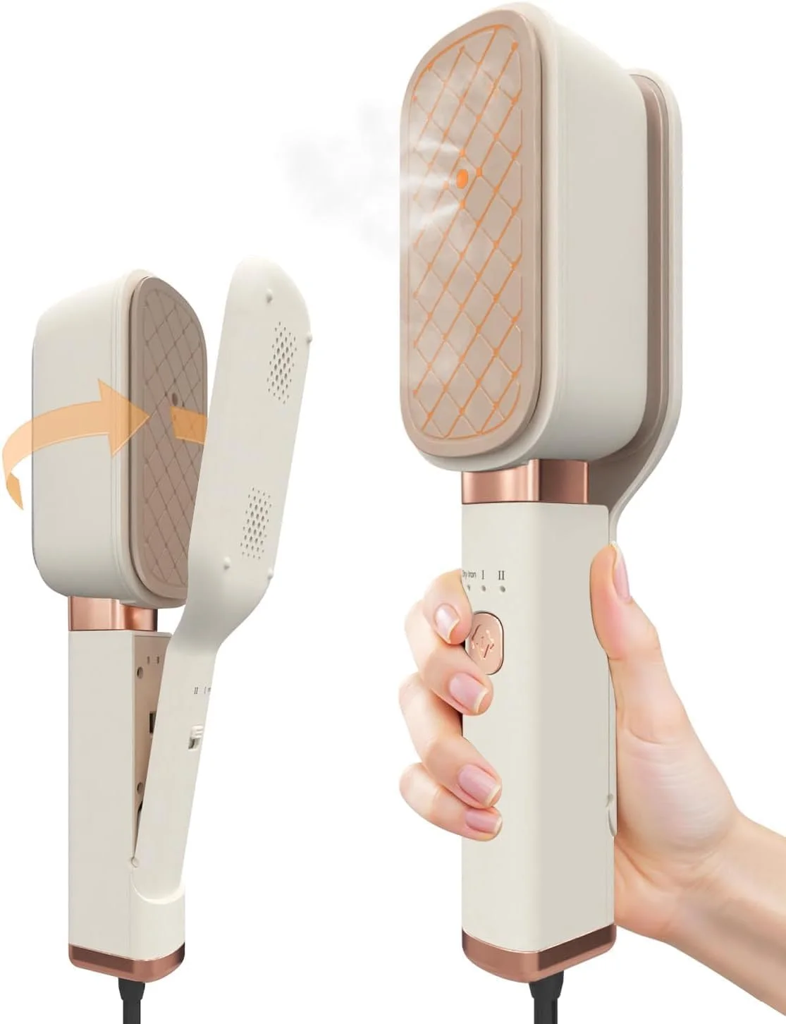 بخارگر مسافرتی لباس، بخارگر دستی قابل حمل 3 در 1، اتو کشی مرطوب و خشک، گرم شدن سریع 15 ثانیه ای، چرخش 180 درجه، اتو بخار کوچک 1000 واتی برای سفر و استفاده در منزل (بژ)