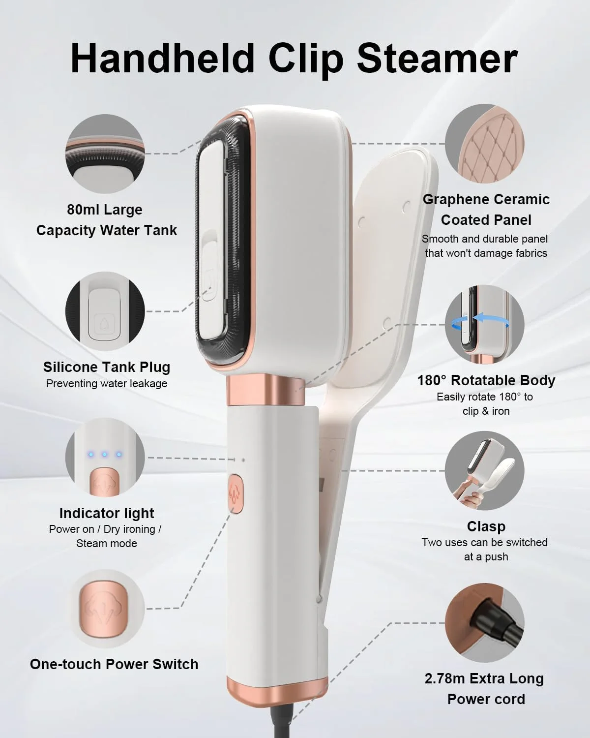 بخارگر مسافرتی لباس، بخارگر دستی قابل حمل 3 در 1، اتو کشی مرطوب و خشک، گرم شدن سریع 15 ثانیه ای، چرخش 180 درجه، اتو بخار کوچک 1000 واتی برای سفر و استفاده در منزل (بژ)