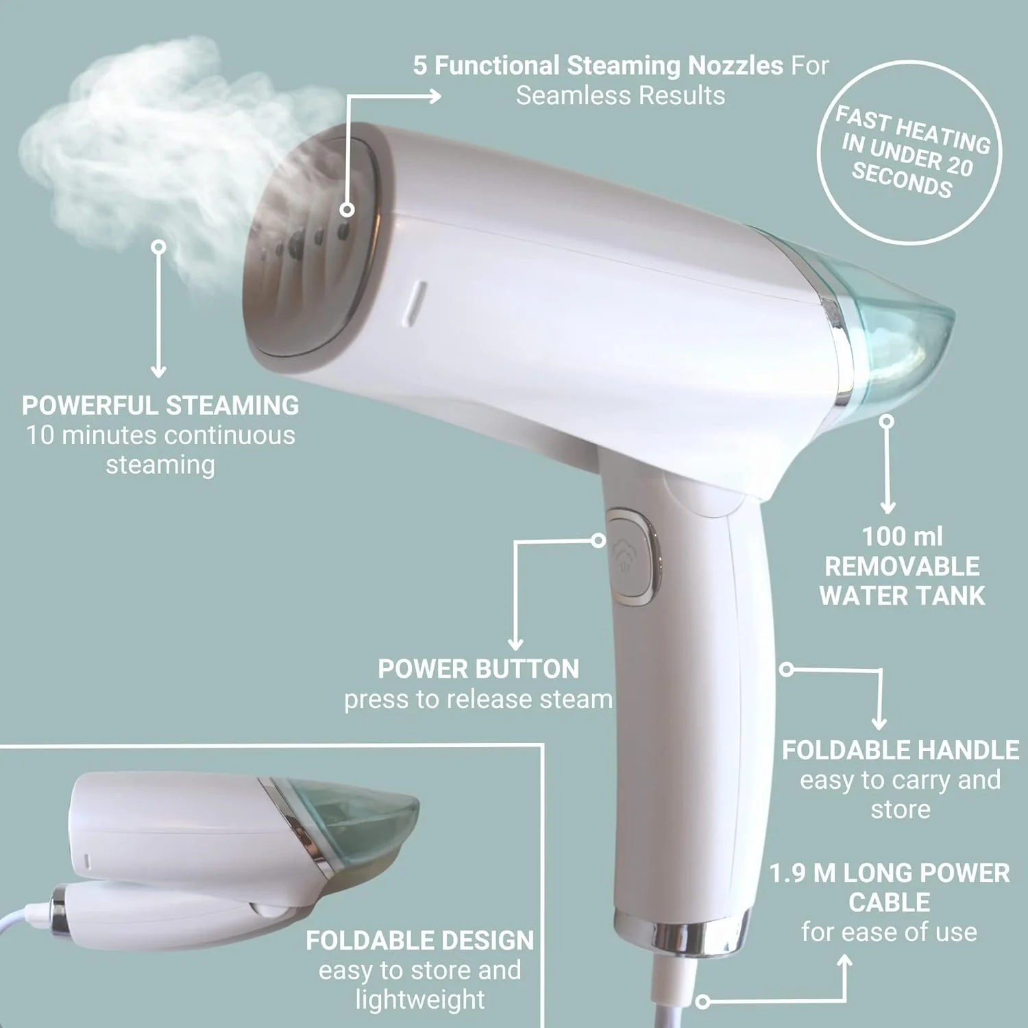 بخارگر مسافرتی لباس، بخارگر دستی قابل حمل و تاشو، گرم شدن سریع، اتو بخار از بین برنده چروک پارچه با برس و فنجان آب برای خانه و مسافرت