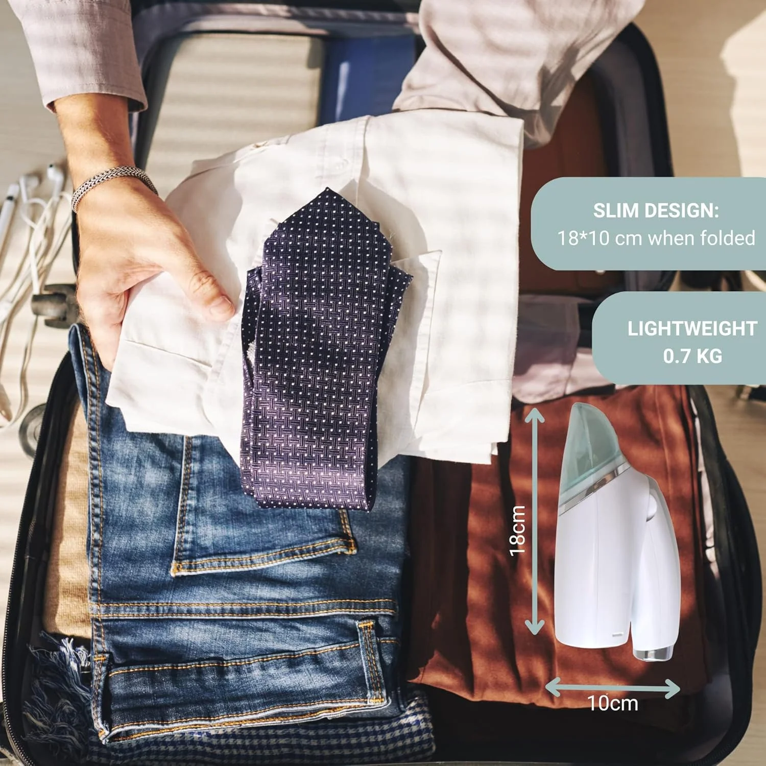 بخارگر مسافرتی لباس، بخارگر دستی قابل حمل و تاشو، گرم شدن سریع، اتو بخار از بین برنده چروک پارچه با برس و فنجان آب برای خانه و مسافرت