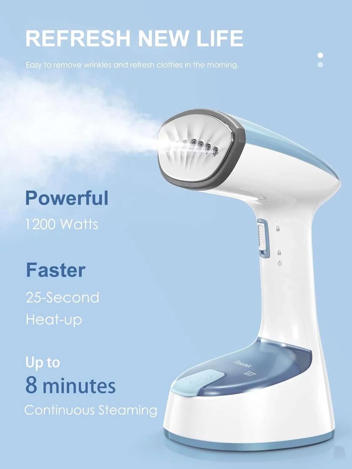 بخارگر لباس، بخارگر دستی لباس، بخار قوی نافذ 20 گرم در دقیقه، اتو بخار از بین برنده چین و چروک پارچه، برای خانه، محل کار و مسافرت (آبی)