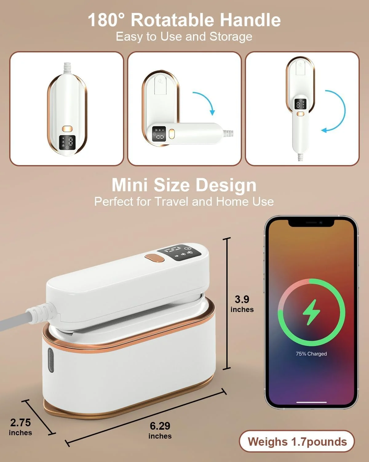 اتو بخار مسافرتی لباس، اتو بخار دستی قابل حمل 1200 وات، اتو بخار لباس با 3 سطح بخار با صفحه نمایش LCD، اتو بخار با گرمایش سریع 10 ثانیه ای برای پیراهن، مسافرت در منزل، دوشاخه UK