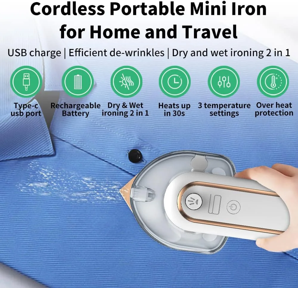 بخارگر لباس، بخارگر دستی قابل حمل، اتو بخار برای از بین بردن چروک لباس و پارچه، گرم شدن سریع در 30 ثانیه، 20 دقیقه بخار مداوم، ایده آل برای خانه و مسافرت، سفید