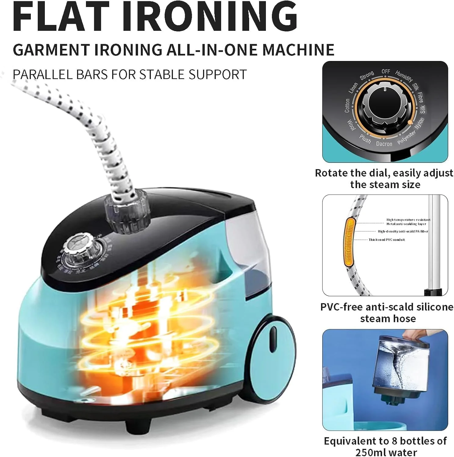 اتو بخار دو قطبی، بخارگر ایستاده لباس با آویز لباس قابل تنظیم و چرخ های غلتکی، دارای میز اتو داخلی، اتو برقی پرقدرت بخارگر عمودی قابل تنظیم برای خانه