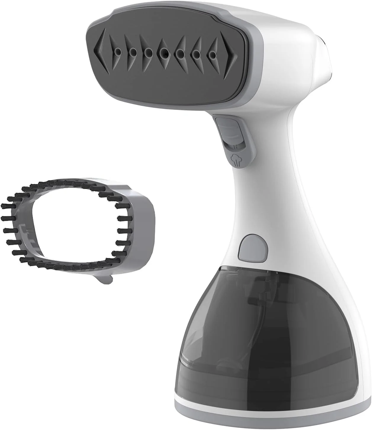 بخارگر لباس، بخارگر دستی لباس، بخارگر 1500 واتی لباس با مخزن آب جداشدنی 300 میلی لیتری، گرم شدن سریع در 30 ثانیه، خاموش شدن خودکار، اتو بخار از بین برنده چین و چروک پارچه با برس (خاکستری)