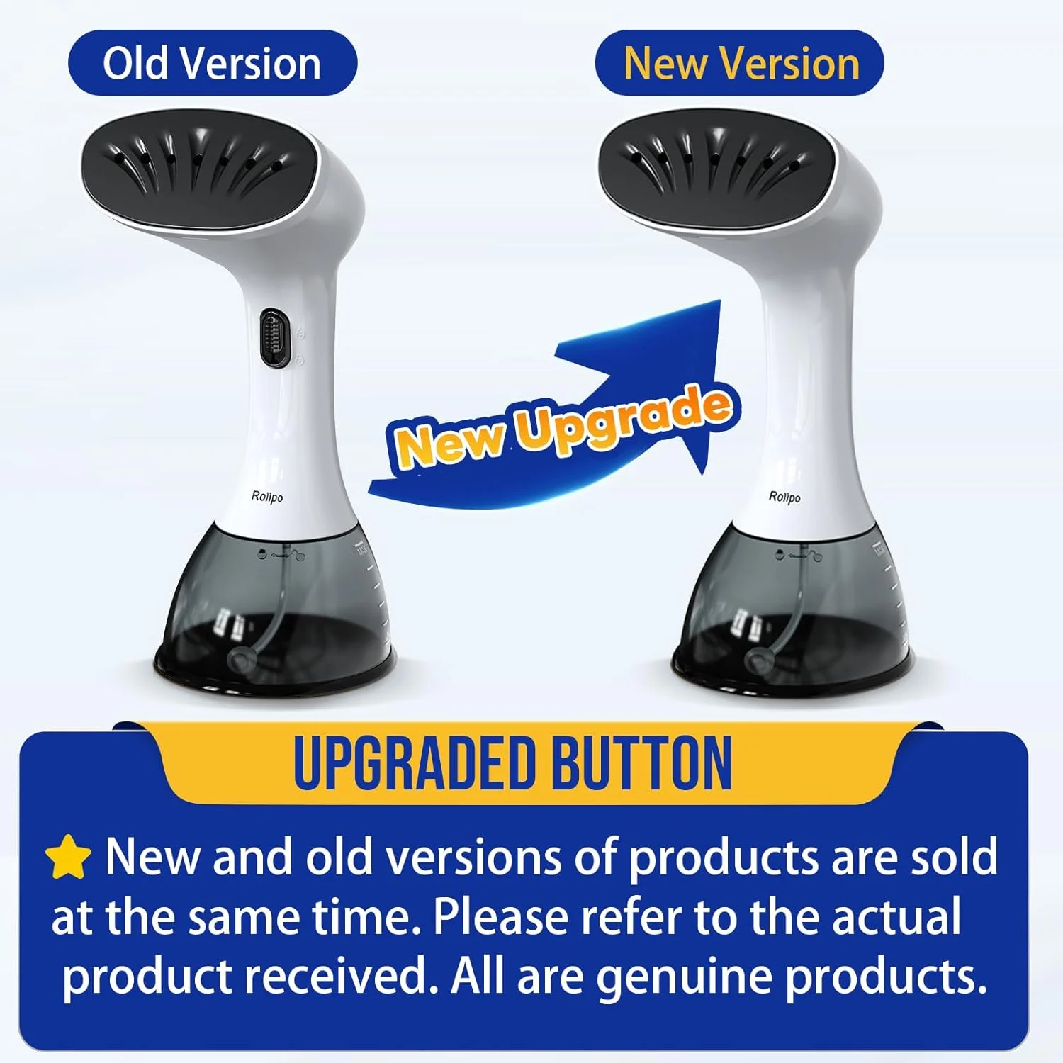 اتو بخار Rolipo، بخارگر لباس برای منزل، محل کار، مسافرت، مخزن آب بزرگ 400 میلی لیتری ارتقا یافته، از بین برنده چین و چروک با بخارگر اتو (سفید روشن)