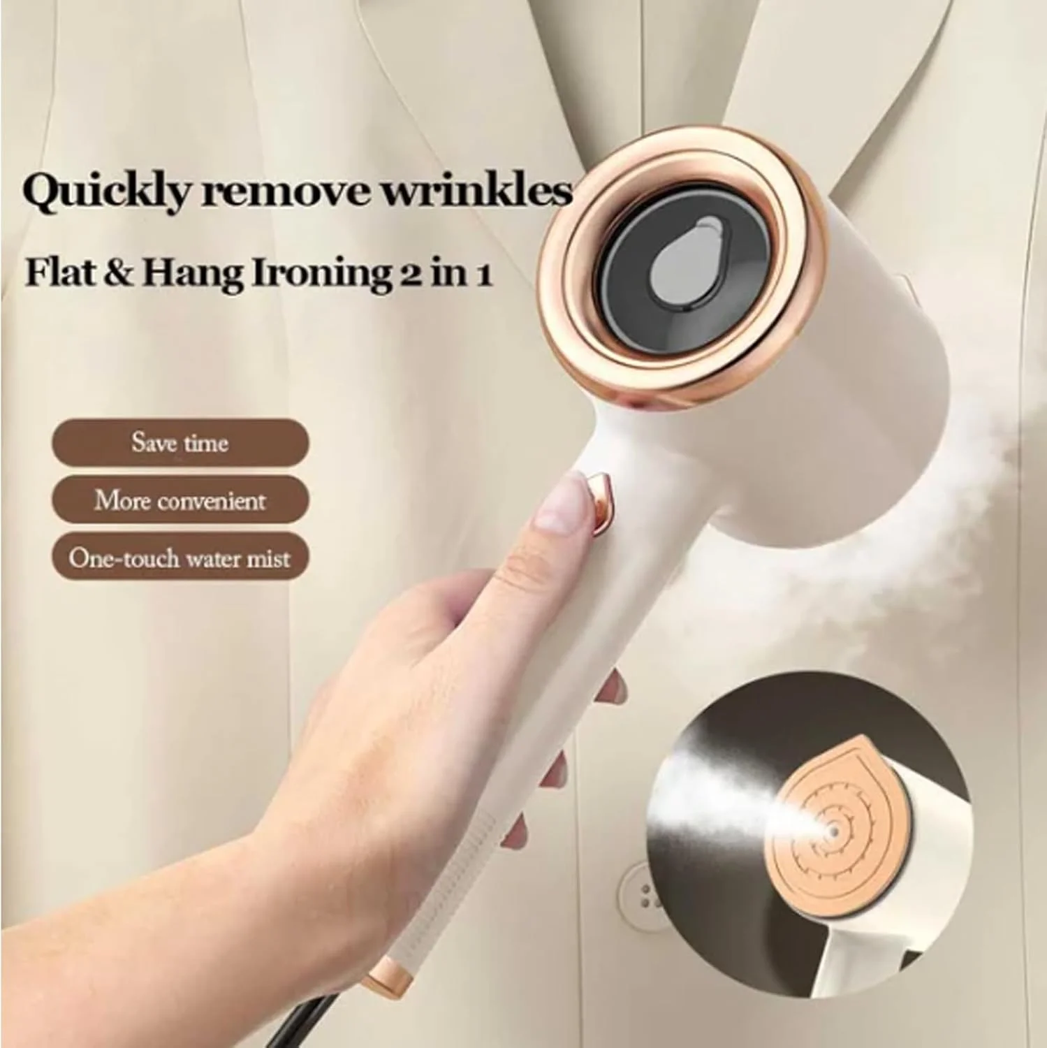 اتو بخار مسافرتی کوچک Retrospecti، اتو Emboadlie، بخارگر Emboadlie، اتو بخار کوچک مسافرتی برای لباس، بخارگر دستی لباس برای خانه و مسافرت (2 عدد - بژ)