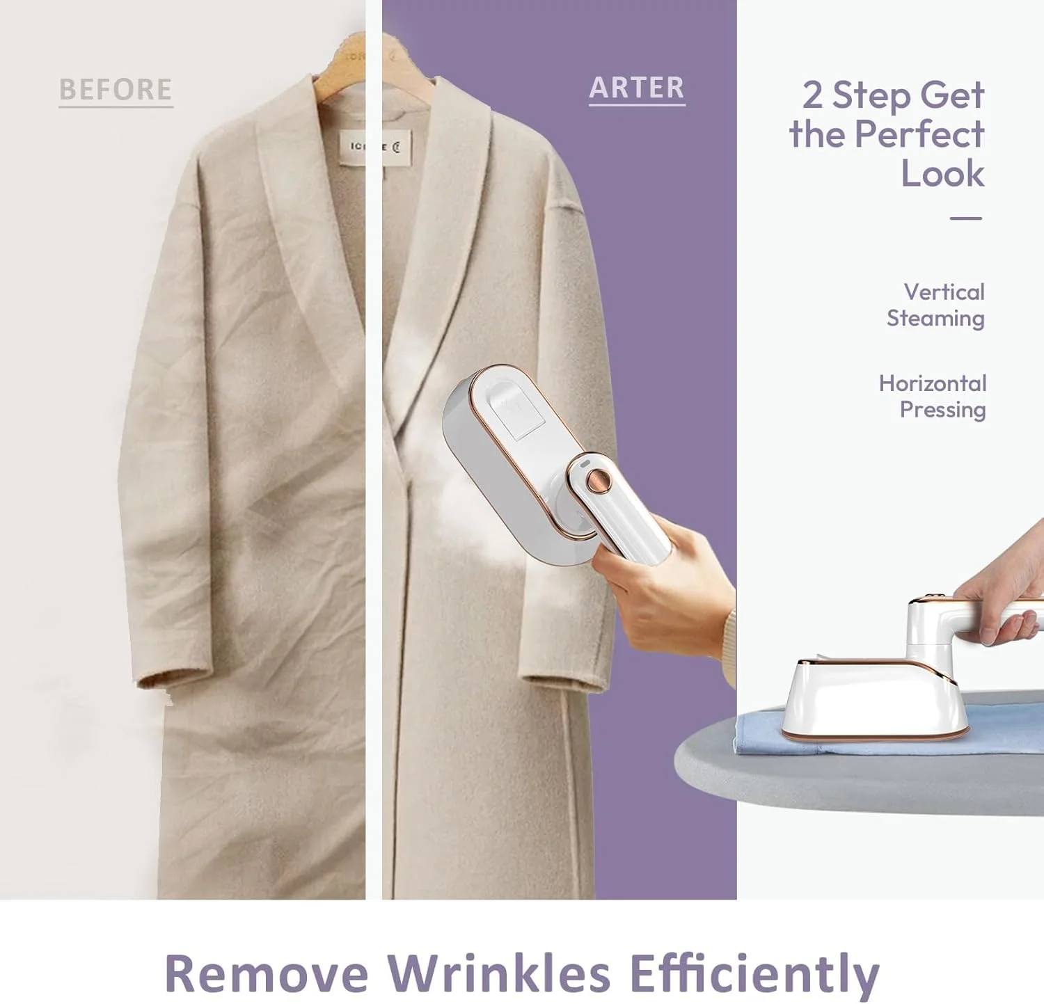 اتو بخار مسافرتی قابل حمل برای لباس، اتو بخار کوچک و جمع و جور، اتو بخار دستی پارچه، اتو مسافرتی کوچک 1300 واتی با گرمایش سریع و کارآمد با بخار، برای مسافرت های خانگی و دانشجویی (سفید)