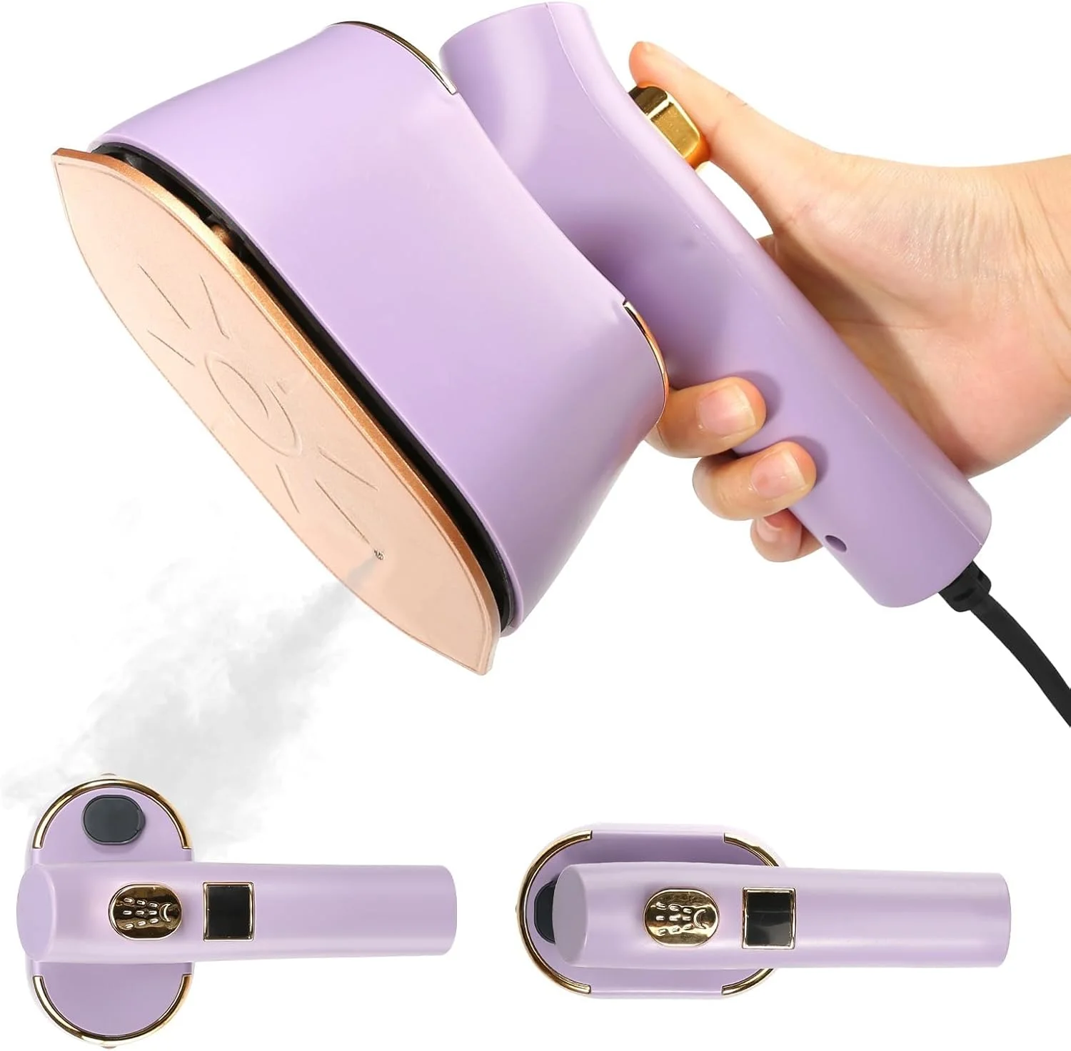 اتو بخار مسافرتی قابل حمل برای لباس، اتو بخار دستی کوچک با دسته چرخان 90 درجه، اتو بخار سریع 40 واتی با صفحه نمایش دیجیتال، مخزن آب 120 میلی لیتری برای استفاده در خانه، خوابگاه و مسافرت - سفید