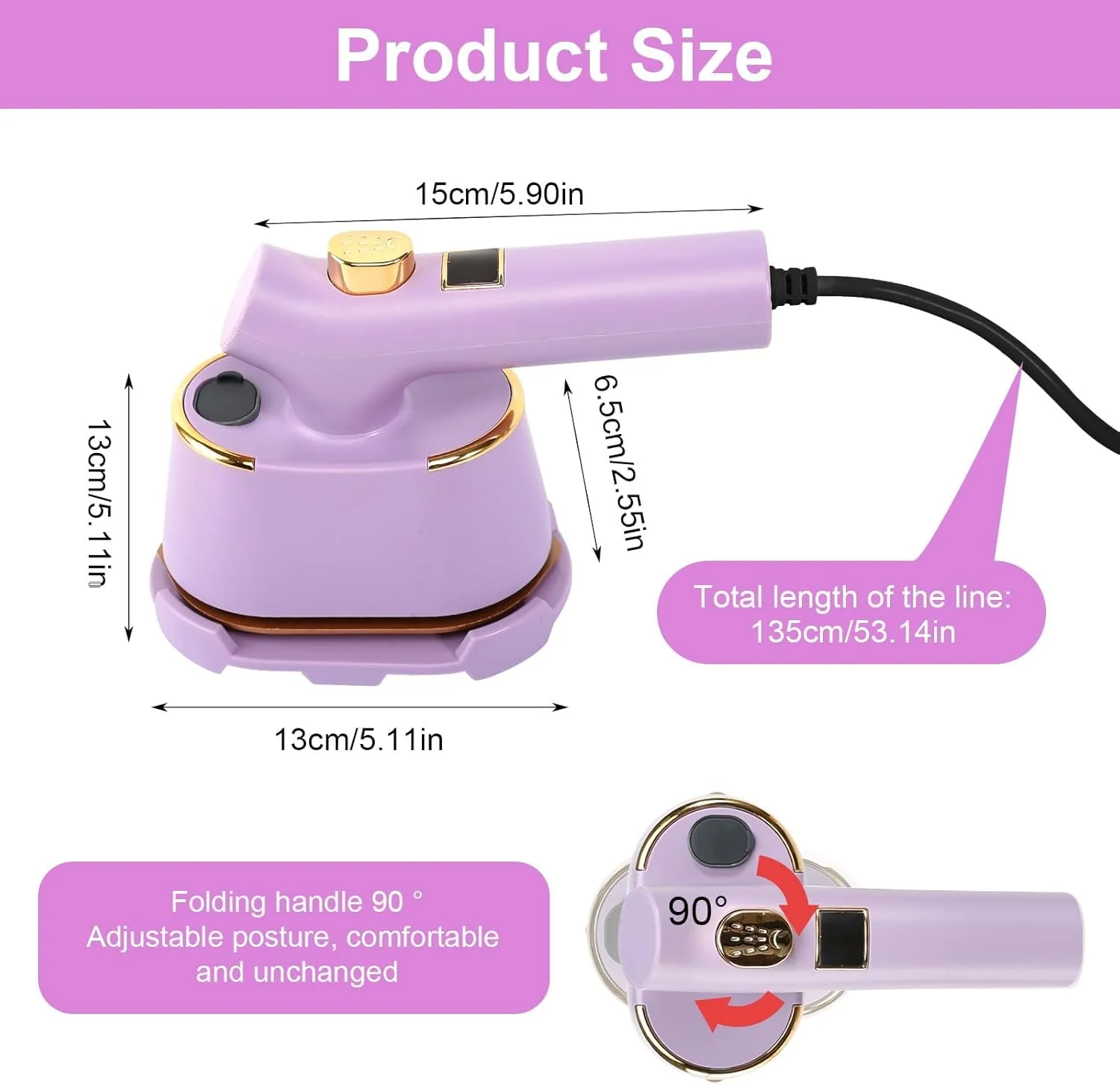 اتو بخار مسافرتی قابل حمل برای لباس، اتو بخار دستی کوچک با دسته چرخان 90 درجه، اتو بخار سریع 40 واتی با صفحه نمایش دیجیتال، مخزن آب 120 میلی لیتری برای استفاده در خانه، خوابگاه و مسافرت - سفید