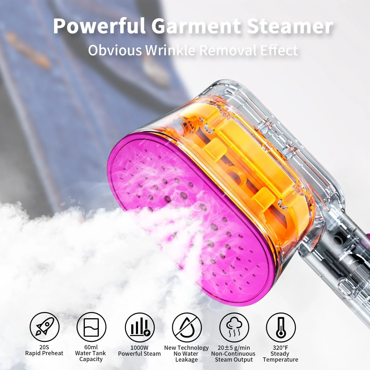 بخارگر دستی قابل حمل لباس - بخار تک اسپری 1000 واتی، اتو بخار دوکاره از بین برنده چین و چروک پارچه، گرم شدن سریع 20 ثانیه ای، اتو بخار برای هر نوع پارچه و لباسی مناسب برای منزل