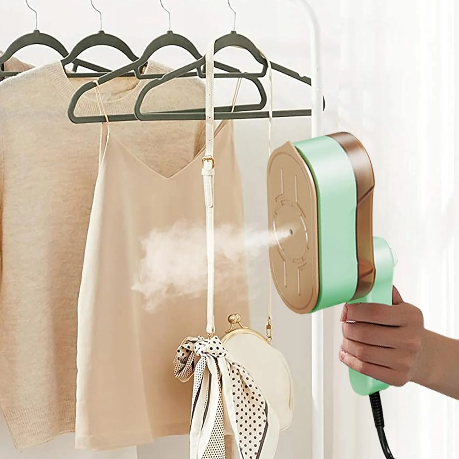 بخارگر لباس | اتو بخار دستی قابل حمل | اتو بخار تاشو قابل حمل برای لباس، پیراهن، صاف کننده لباس، اتو بخار برای کیف دستی، کشو، چمدان، خوابگاه، مسافرت کاری، مسافرت