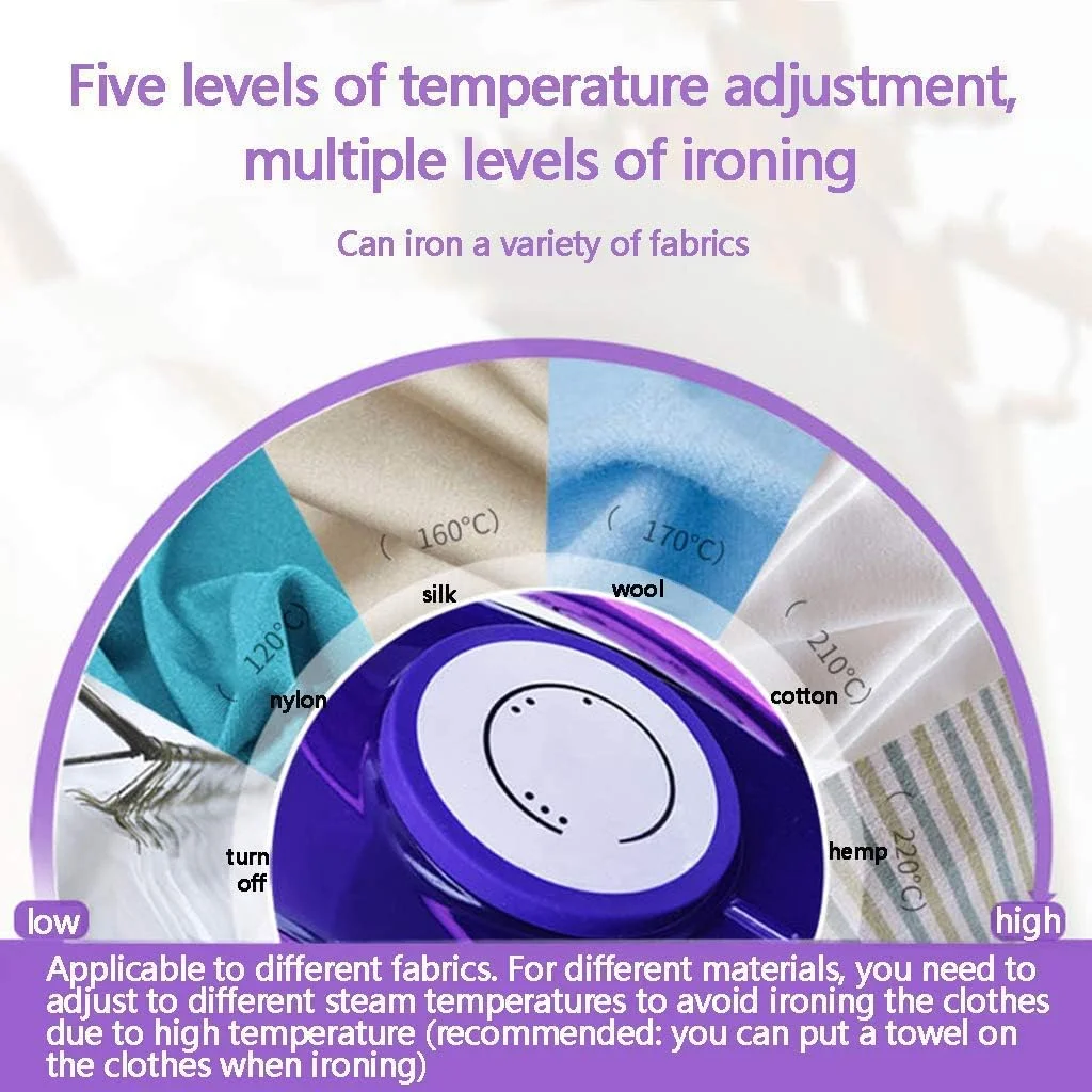 اتو بخار دستی کوچک و قابل حمل، اتو بخار مسافرتی سبک و جمع و جور، اتو بخار لباس 1200 وات 360 میلی لیتر برای منزل و مسافرت، از بین برنده چین و چروک های سرسخت، بنفش