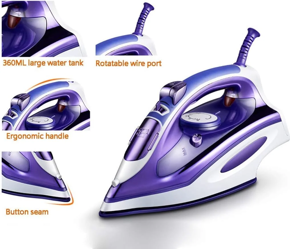 اتو بخار دستی کوچک و قابل حمل، اتو بخار مسافرتی سبک و جمع و جور، اتو بخار لباس 1200 وات 360 میلی لیتر برای منزل و مسافرت، از بین برنده چین و چروک های سرسخت، بنفش