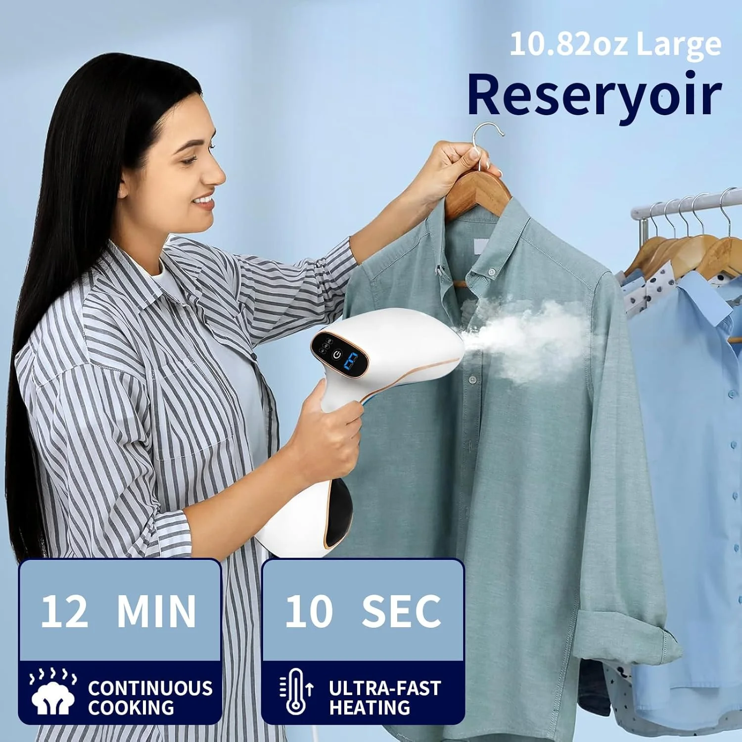 بخارگر دستی لباس Pomefar، بخارگر لباس 1600 واتی با 3 حالت بخار و مخزن آب 320 میلی لیتری، بخارگر مسافرتی قابل حمل برای از بین بردن چروک با برس پارچه ای برای خانه، خوابگاه، مسافرت