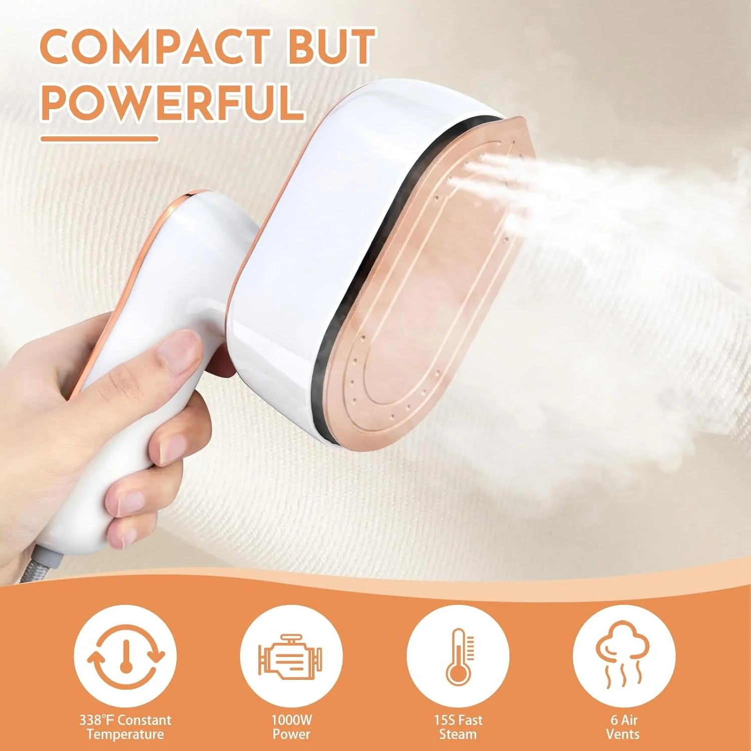 اتو بخار مسافرتی قابل حمل برای لباس، 1000 وات، اتو بخار تاشو دستی لباس، 4 حالت با صفحه نمایش LCD، گرم شدن سریع 9 ثانیه ای، دسته چرخان 180 درجه، از بین برنده قوی چین و چروک برای خانه، خوابگاه، مسافرت