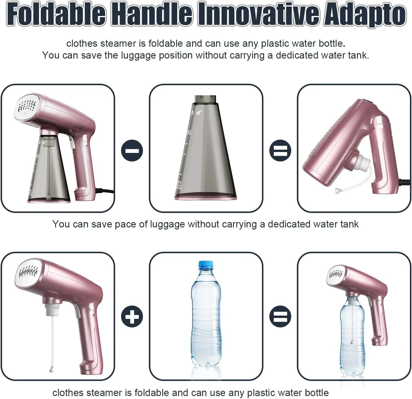 بخارگر لباس قابل حمل، بخارگر دستی 1500 واتی، اتو بخار با گرم شدن سریع، مخزن آب جداشدنی بزرگ 320 میلی لیتری برای خانه و مسافرت