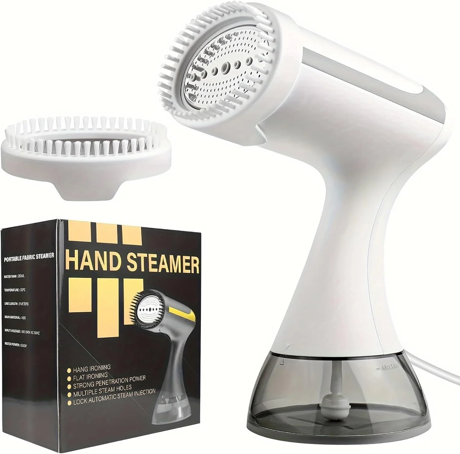 اتو بخار دستی با سر چرخان 360 درجه، 1500 وات، بخارگر لباس مسافرتی، دوشاخه EU (سفید)