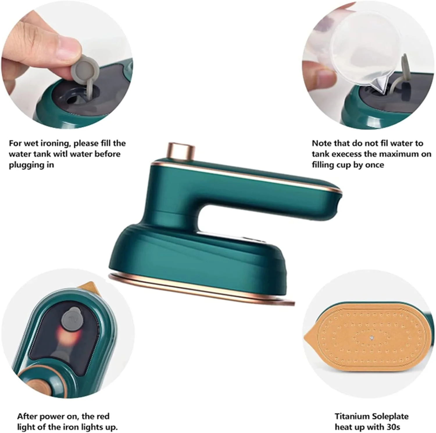 اتو مسافرتی فیتو، اتو بخار قابل حمل، مینی دستی، نچسب، دمای قابل تنظیم، بخارگر مسافرتی جمع و جور، سفید