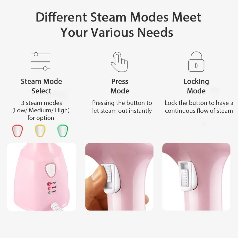 بخارگر لباس اونا، بخارگر دستی قابل حمل 1500 واتی با 3 حالت بخار و مخزن آب جداشدنی بزرگ 350 میلی لیتری، صاف کننده بخار برای خانه، محل کار و مسافرت