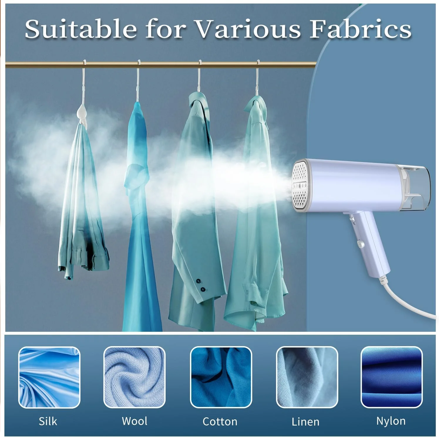 بخارگر دستی جمع و جور Oxsaytee برای لباس، بخارگر مسافرتی تاشو قابل حمل، مخزن آب 180 میلی لیتری با ظرفیت بزرگ، گرم شدن سریع 16 ثانیه ای، بخارگر پارچه ای با برس و قیف برای خانه، دفتر، مسافرت، بنفش روشن