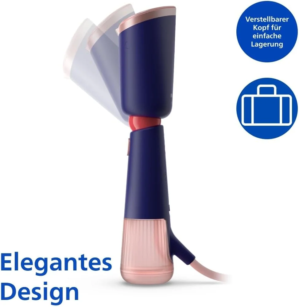 بخارگر دستی فیلیپس سری 5000 - قدرتمند 1400 وات، بخار مداوم، دو مخزن آب، گرم شدن سریع در 35 ثانیه، سری قابل تنظیم، کفی فلزی، لوازم جانبی، سرمه ای (STH5030/20)