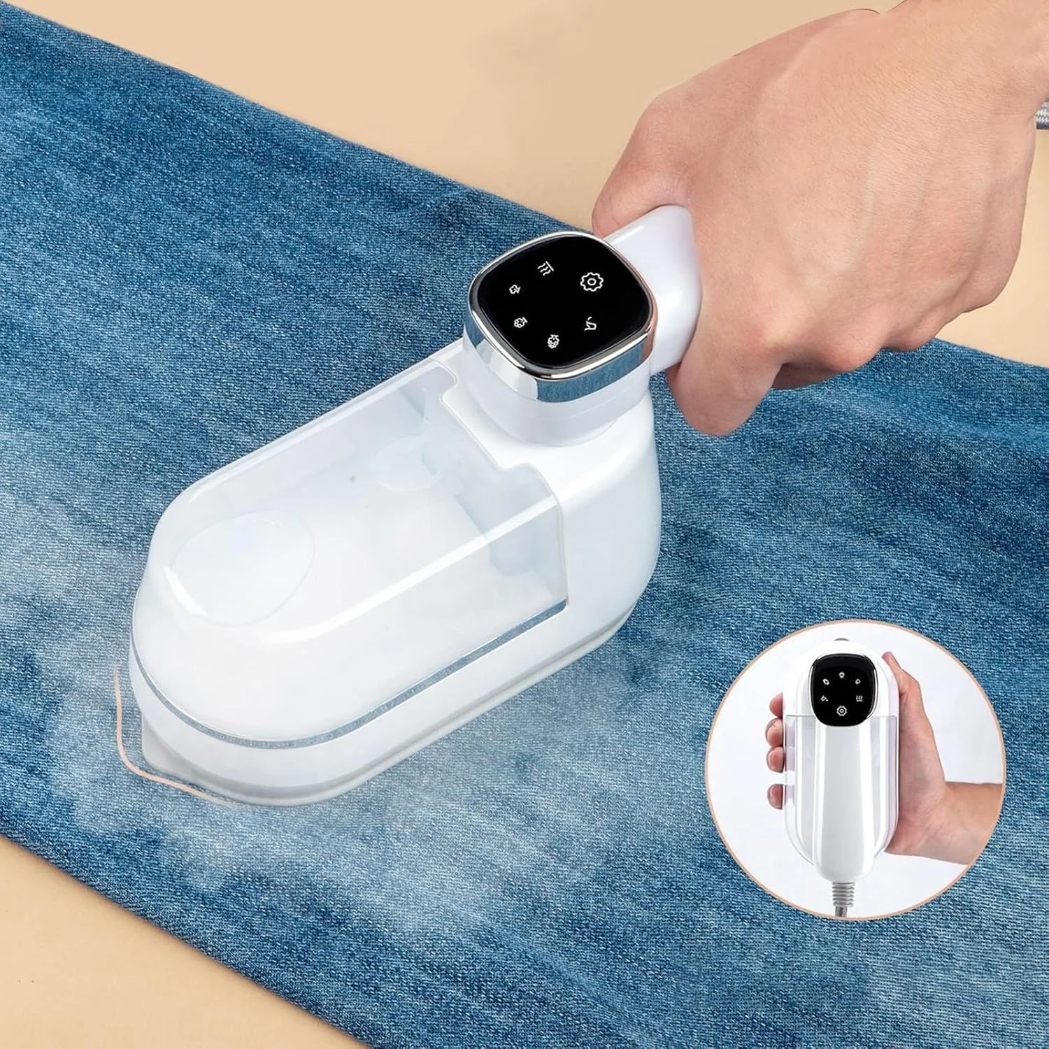 اتو بخارگر لباس مسافرتی 2 در 1، اتو بخارگر دستی برای لباس، اتو برقی سرامیکی دستی با صفحه سرامیکی نچسب با عملکرد ضد رسوب و ضد چکه، بخار مداوم 7 بار سفید (سفید)