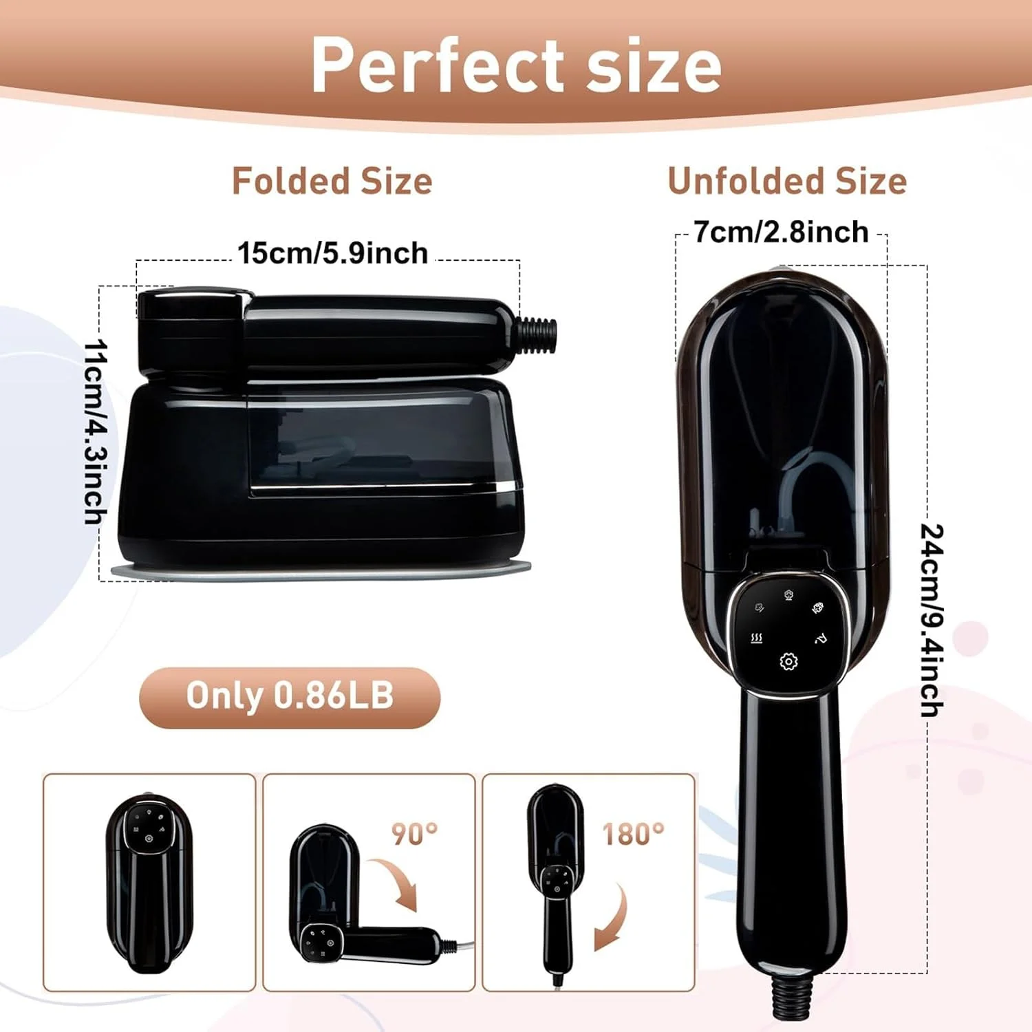 اتو بخارگر لباس مسافرتی 2 در 1، اتو بخارگر دستی برای لباس، اتو برقی سرامیکی دستی با صفحه سرامیکی نچسب با عملکرد ضد رسوب و ضد چکه، بخار مداوم 7 بار سفید (سفید)