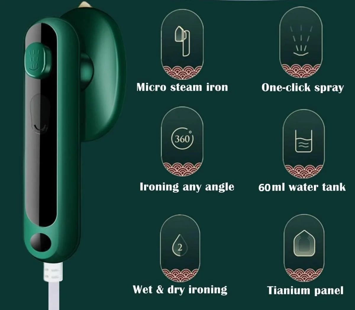 اتو بخار مینی قابل حمل، دستگاه اتو تاشو 2 در 1، اتو بخار سبک وزن لباس برای خوابگاه، خانه، دفتر، مسافرت، کار. (سبز)